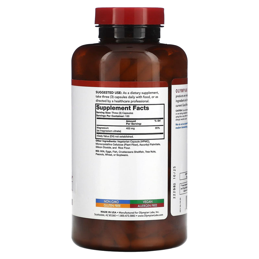 Olympian Labs, Magnesium Citrate, 300 Vegetarian Capsules (133 mg per Capsule)