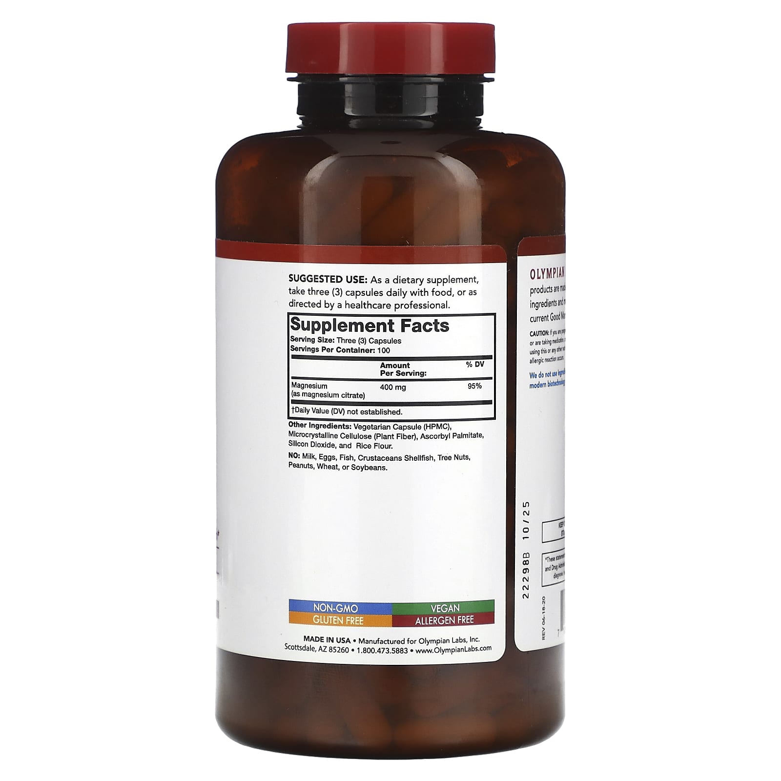 Olympian Labs, Magnesium Citrate, 300 Vegetarian Capsules (133 mg per Capsule)