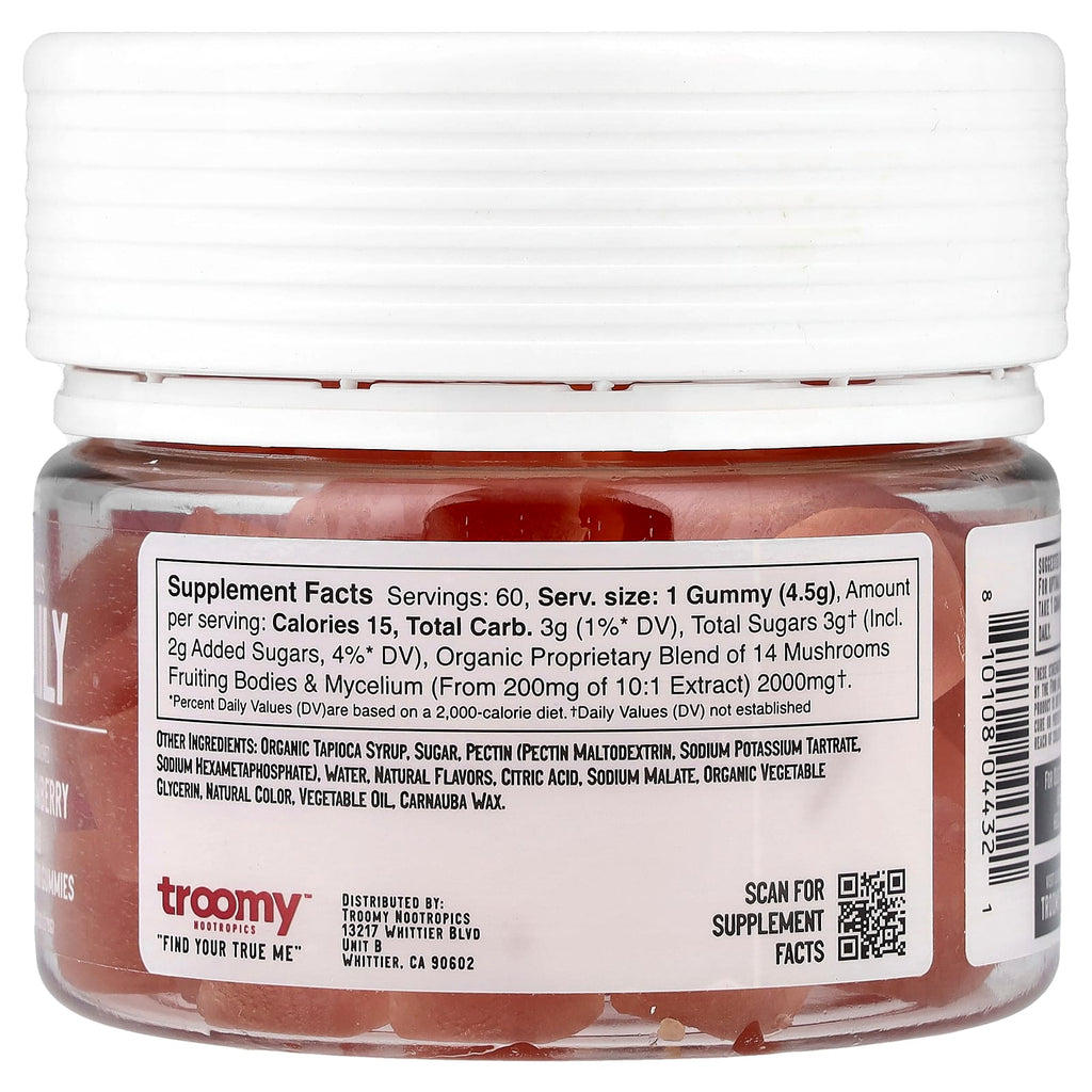 Troomy Nootropics, Daily, Functional Mushrooms Gummies, Strawberry Mango, 60 Gummies