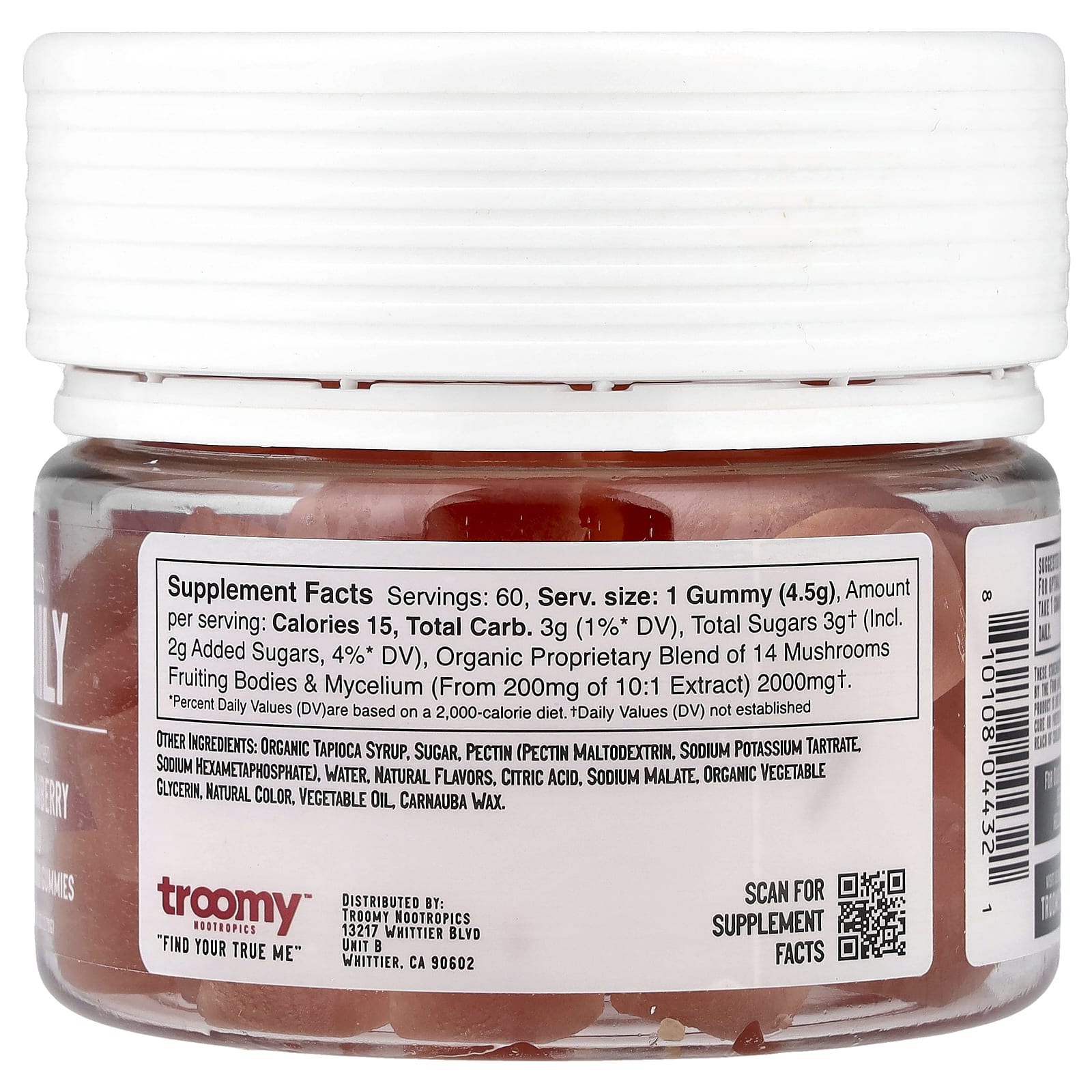 Troomy Nootropics, Daily, Functional Mushrooms Gummies, Strawberry Mango, 60 Gummies