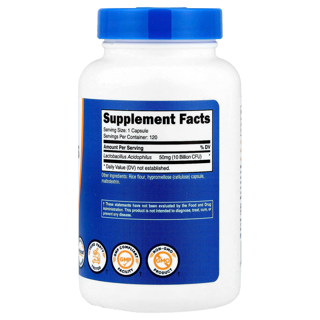 Nutricost, Lactobacillus Acidophilus, 50 mg (10 Billion CFU), 120 Capsules