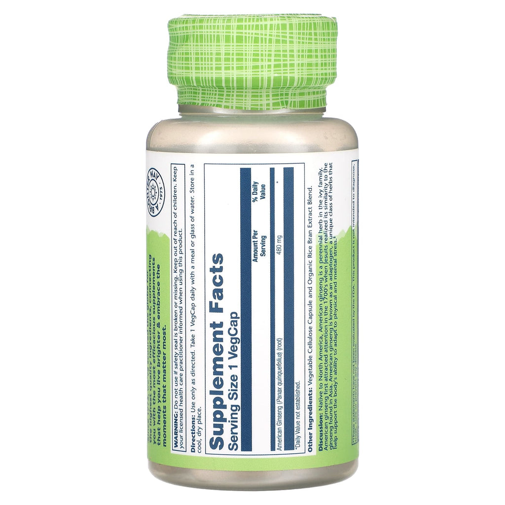 Solaray, True Herbs, American Ginseng, 480 mg, 50 VegCaps