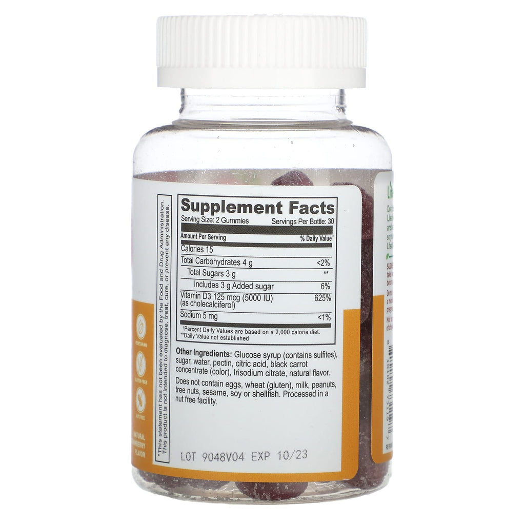 Lifeable, High Potency Vitamin D3 Gummies, Natural Strawberry, 60 Gummies (62.5 mg (2,500 IU) per Gummy)