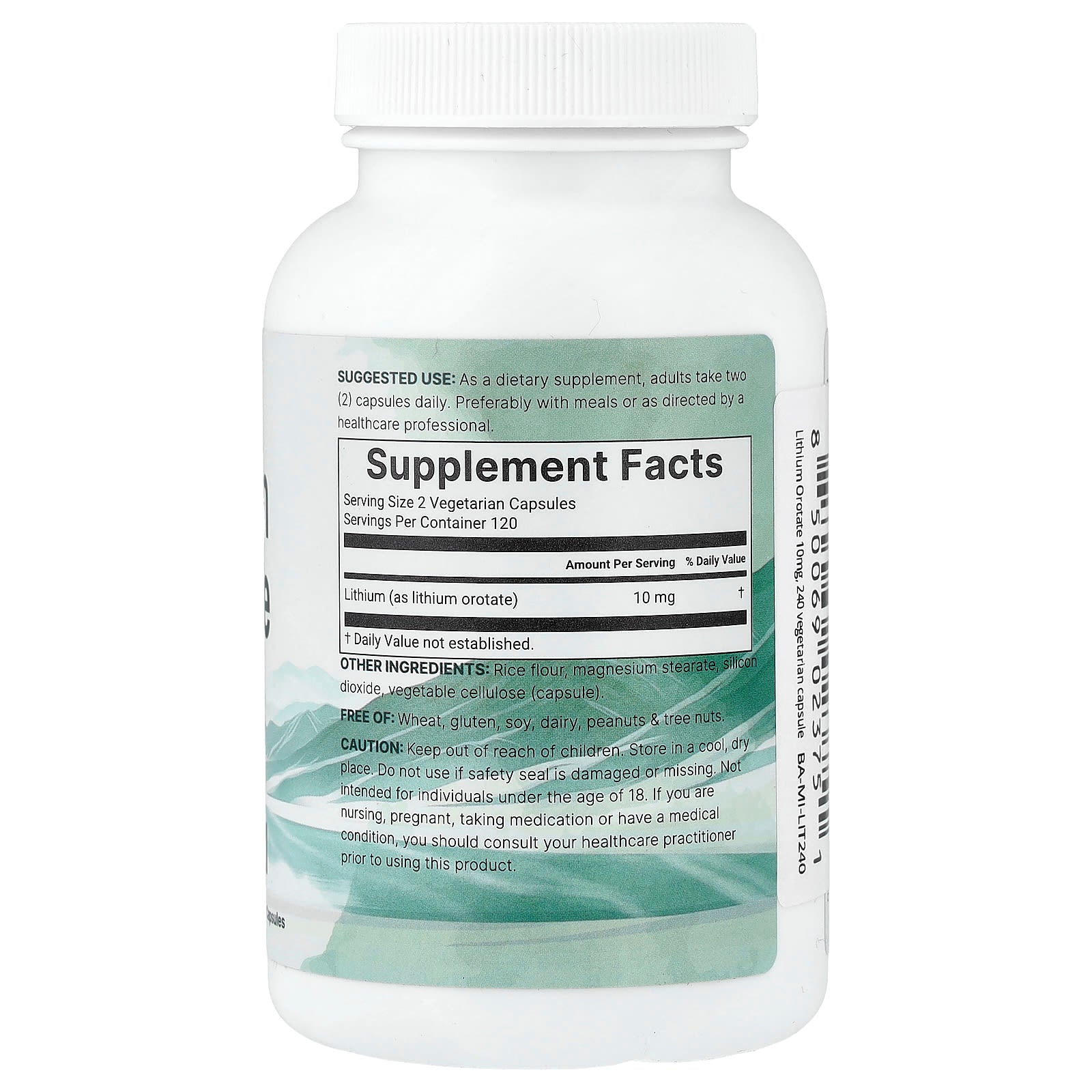 Micro Ingredients, Lithium Orotate, 240 Vegetarian Capsule (5 mg per Capsule)