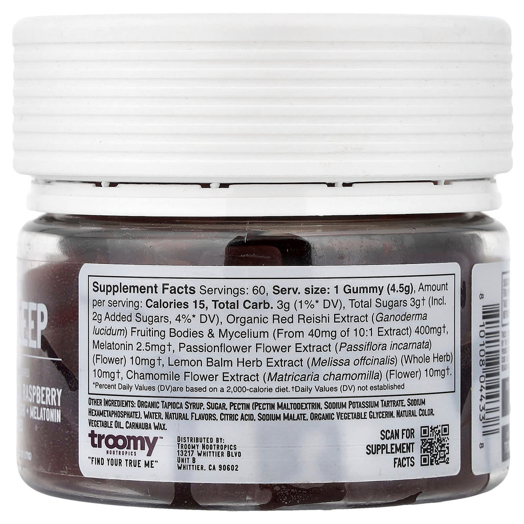 Troomy Nootropics, Sleep, Functional Mushrooms Gummies, Black Raspberry, 60 Gummies