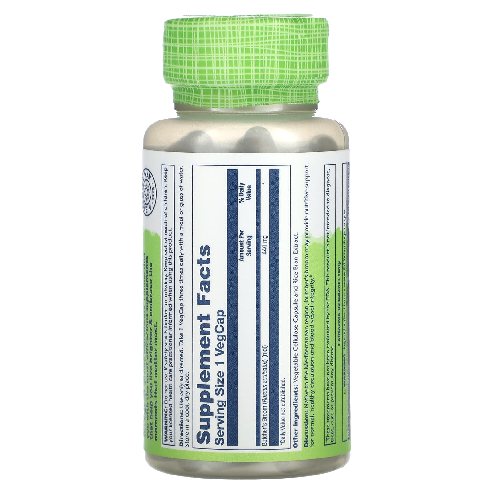 Solaray, True Herbs, Butcher's Broom, 440 mg, 100 VegCaps