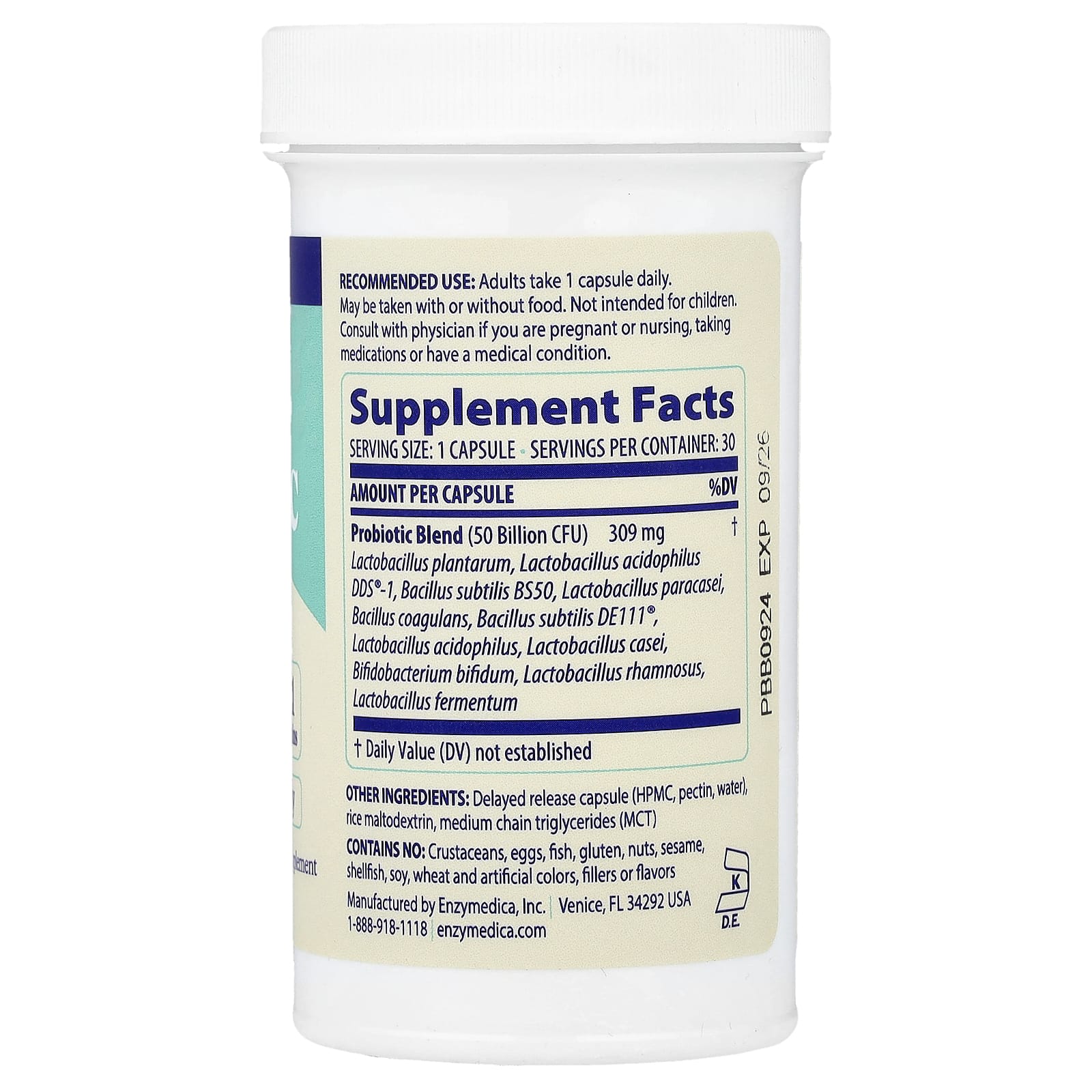 Enzymedica, SubCulture™ Probiotic For Bloat, 50 Billion, 30 Delayed Release Capsules