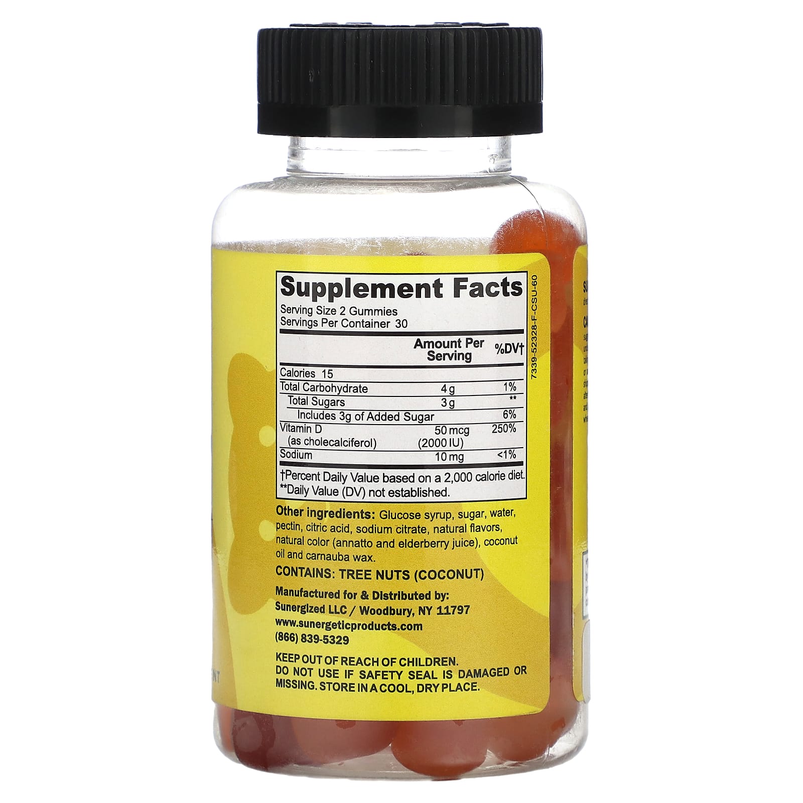 Sunergetic, Vitamin D3 Gummies, Strawberry, Peach and Mango, 60 Gummies (1,000 IU Per Gummy)