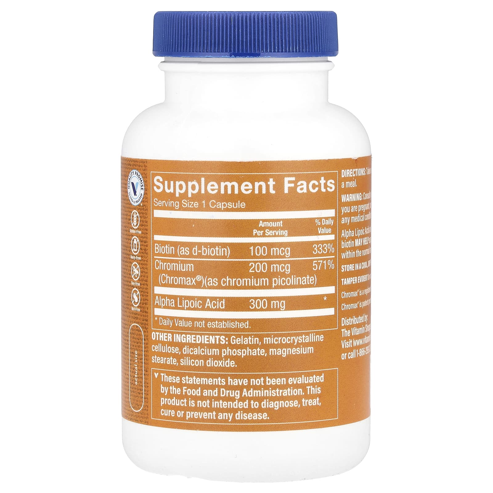 The Vitamin Shoppe, Alpha Lipoic Acid With Chromax® & Biotin, 120 Capsules