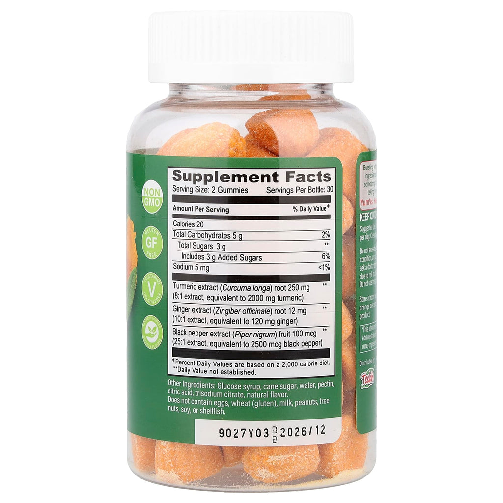 YumVs, Turmeric Curcumin With Ginger & Piperine Gummies, Peach, 60 Gummies