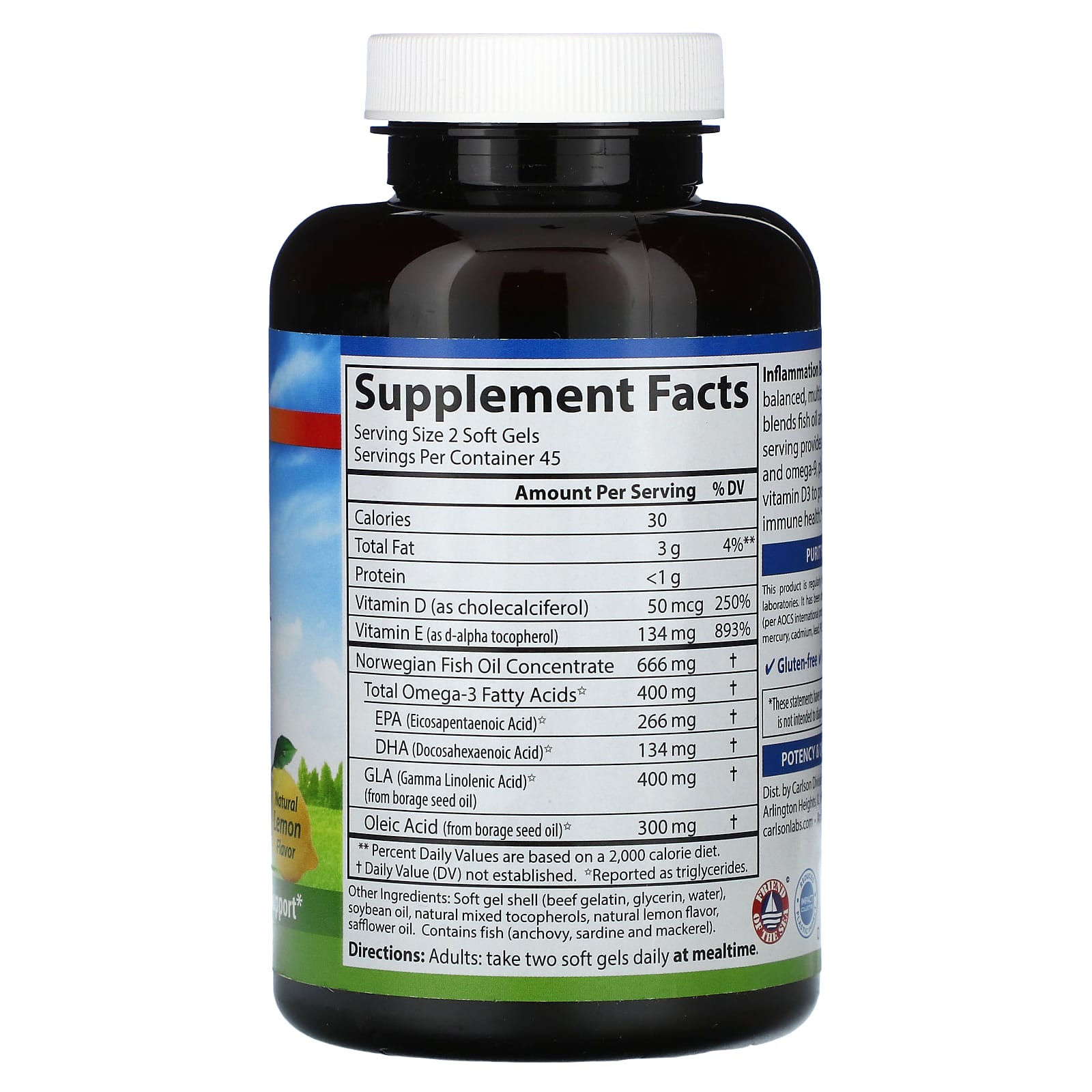 Carlson, Inflammation Balance®, Natural Lemon, 90 Soft Gels