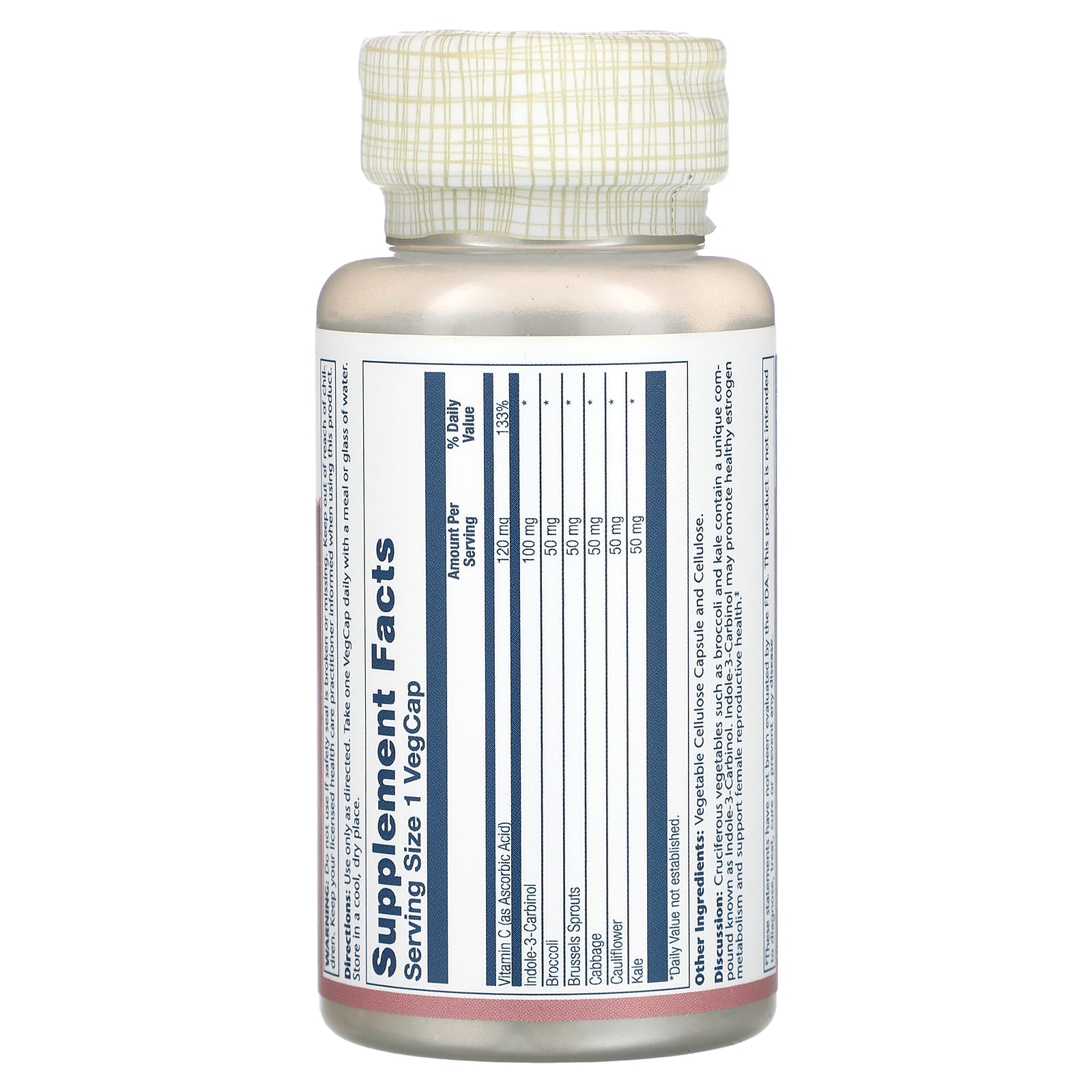 Solaray, Indole-3-Carbinol With Cruciferous Vegetables, 100 mg, 30 VegCaps