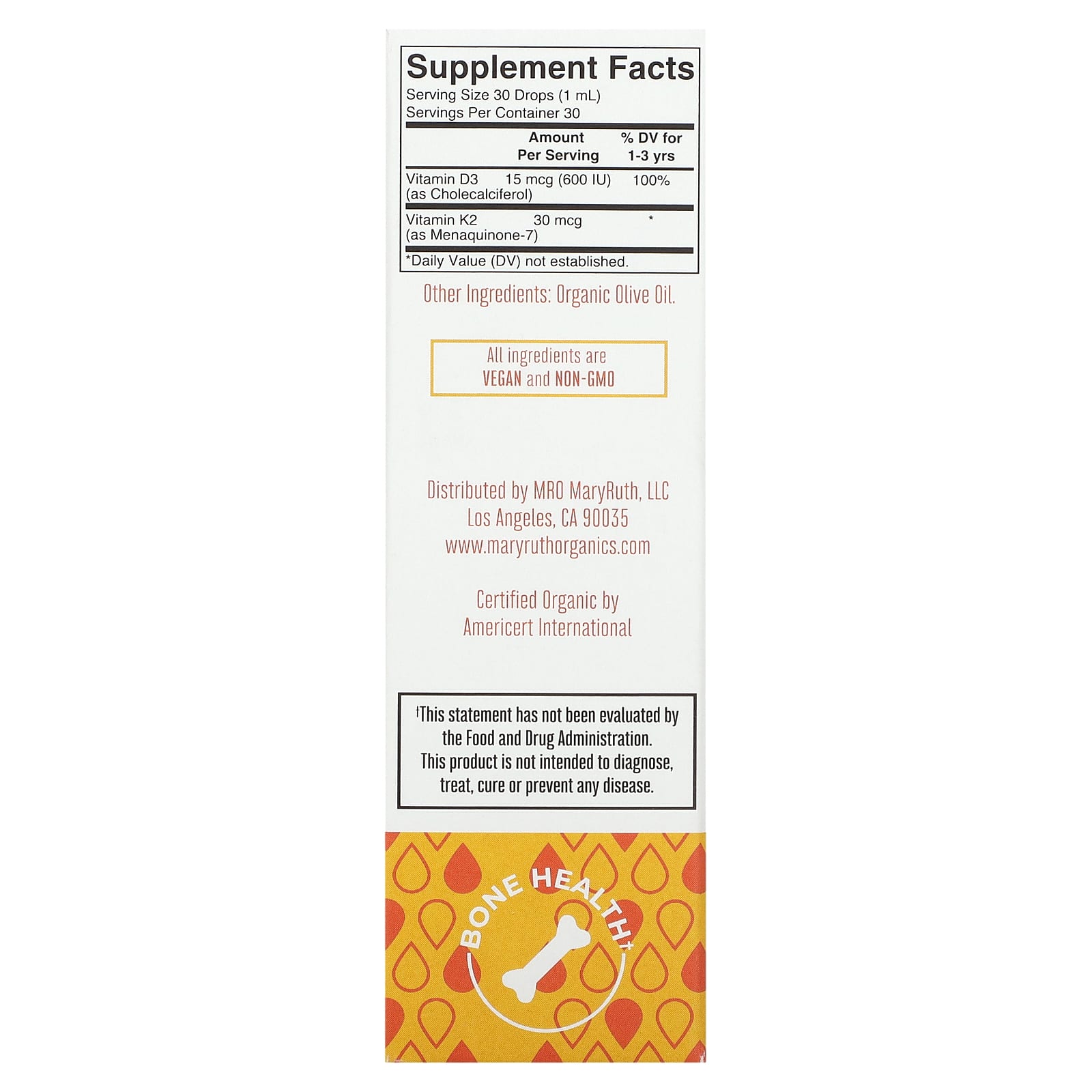 MaryRuth's, Organic Toddler Vitamin D3 + K2 Liquid Drops, 1-3 Years, Unflavored, 1 fl oz (30 ml)