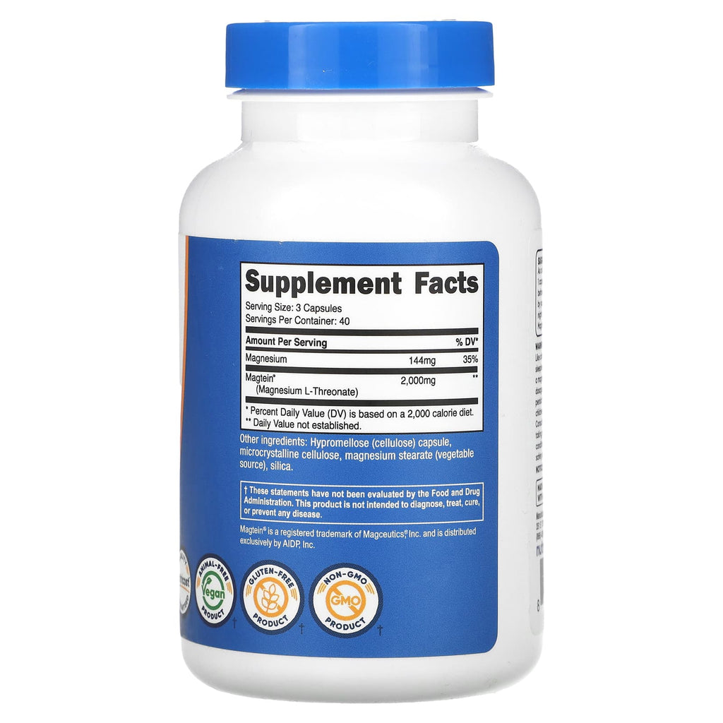 Nutricost, Magtein®, Magnesium L-Threonate, 120 Capsules (666 mg per Capsule)
