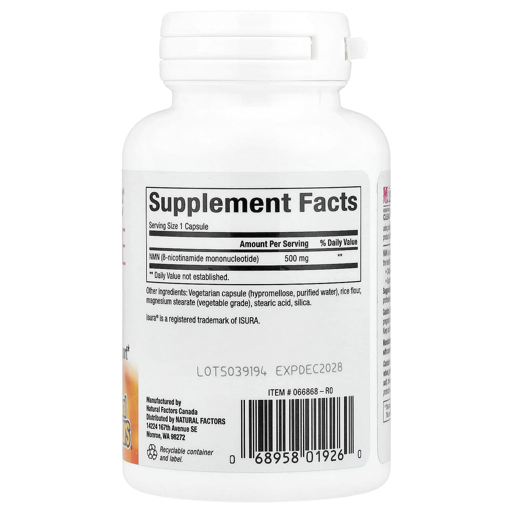 Natural Factors, RegenerLife®, NMN Surge, 500 mg, 30 Vegetarian Capsules