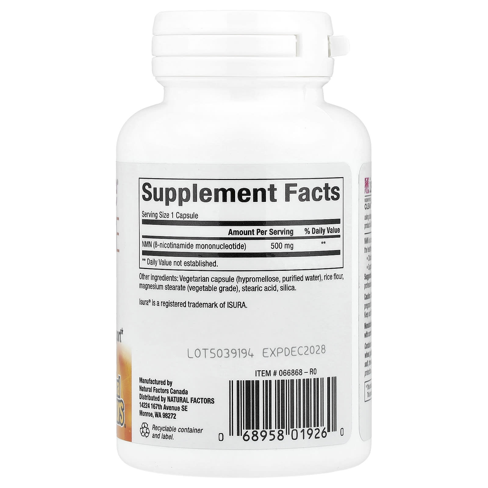 Natural Factors, RegenerLife®, NMN Surge, 500 mg, 30 Vegetarian Capsules
