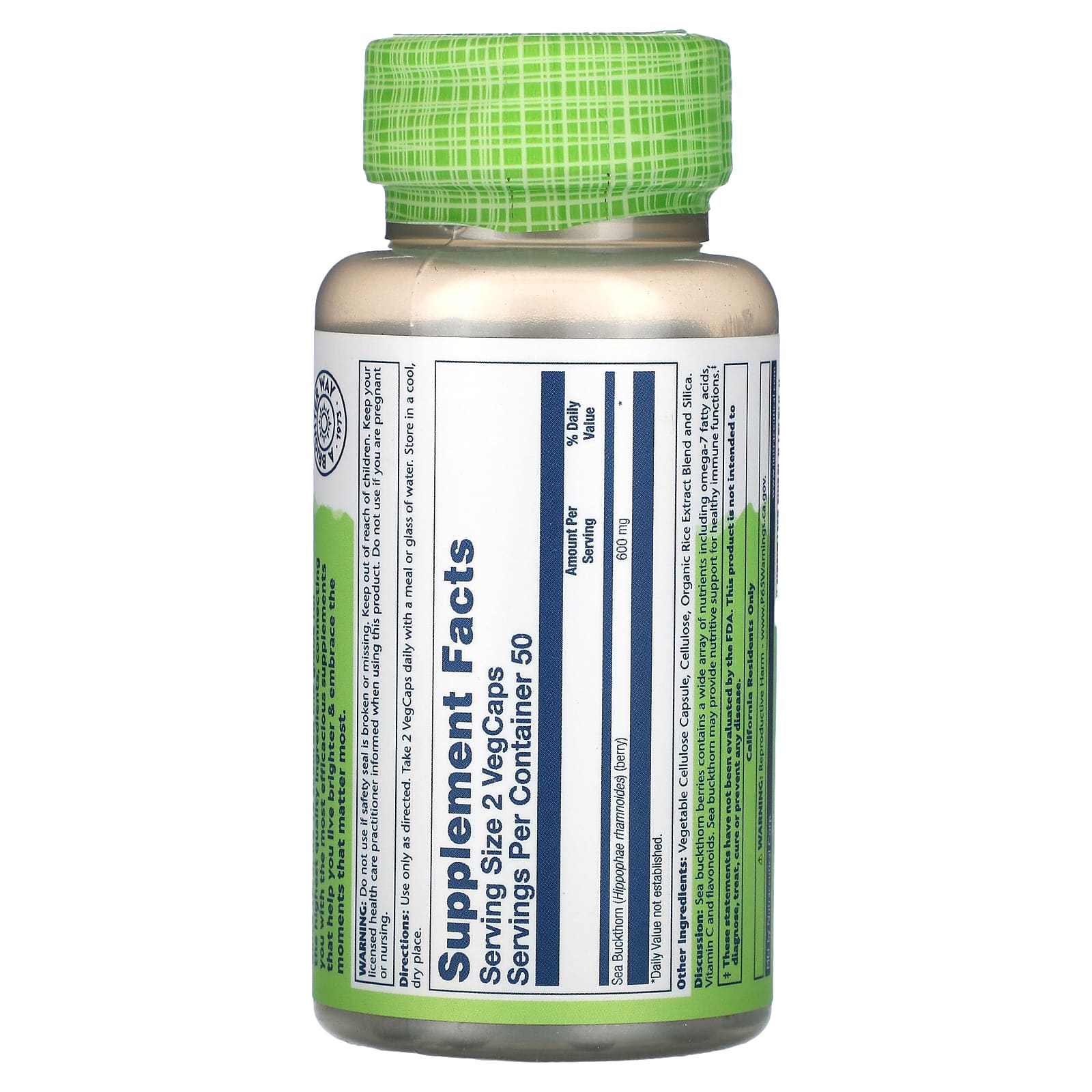 Solaray, True Herbs, Sea Buckthorn, 100 VegCaps (300 mg per Capsule)