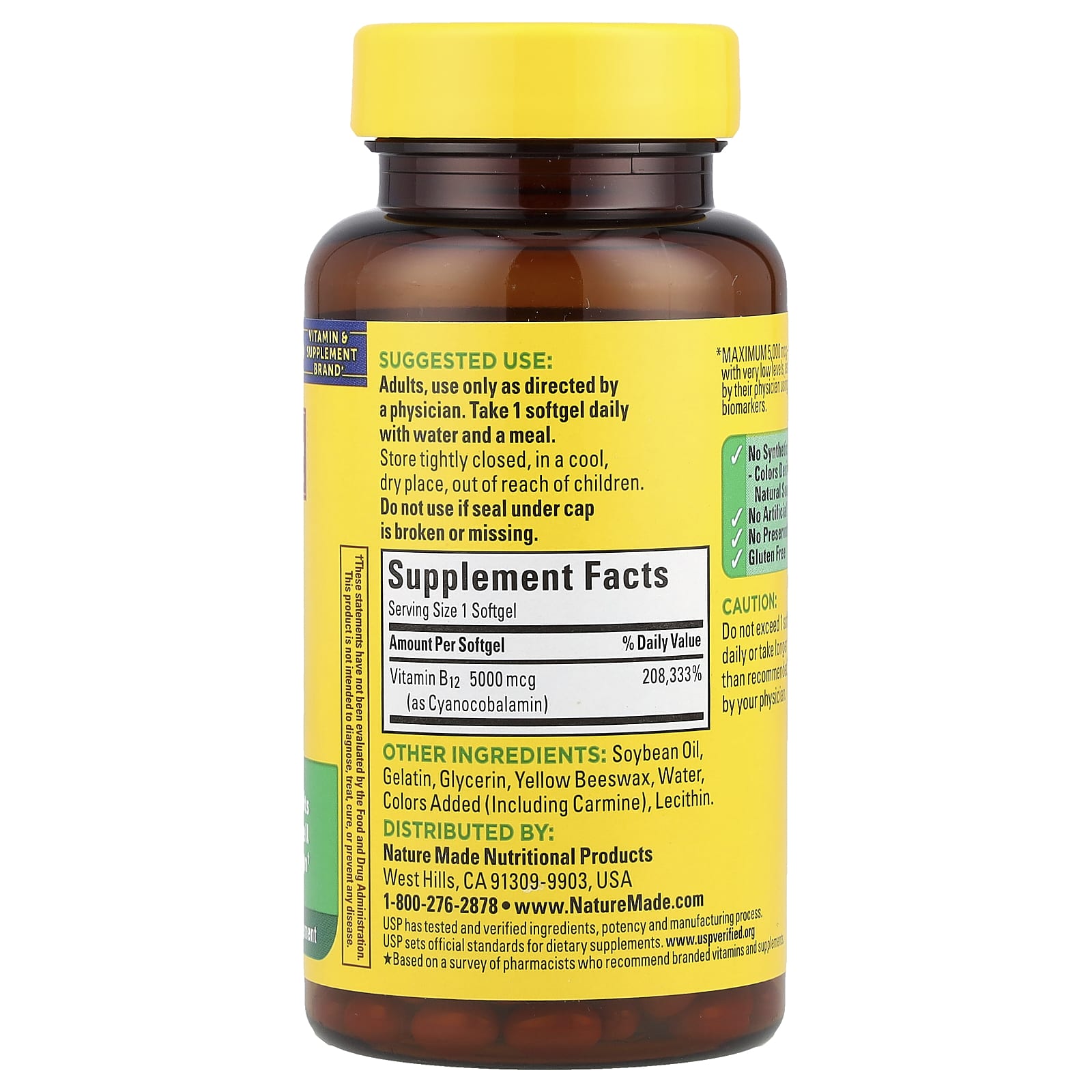 Nature Made, Vitamin B12, Maximum Strength, 5,000 mcg, 60 Softgels