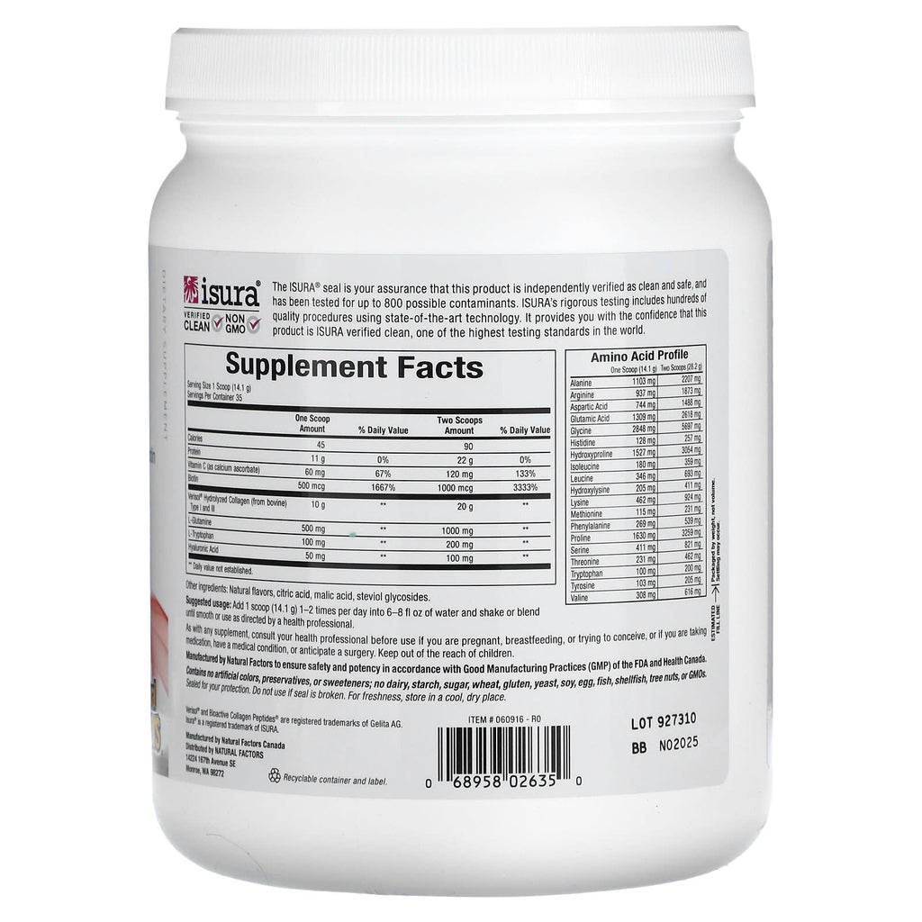 Natural Factors, Total Body Collagen, Bioactive Peptides, Pomegranate, 1 lb 1 oz (500 g)