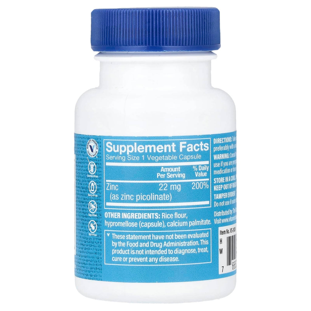 The Vitamin Shoppe, Zinc Picolinate, 100 Vegetable Capsules (22 mg per Capsule)