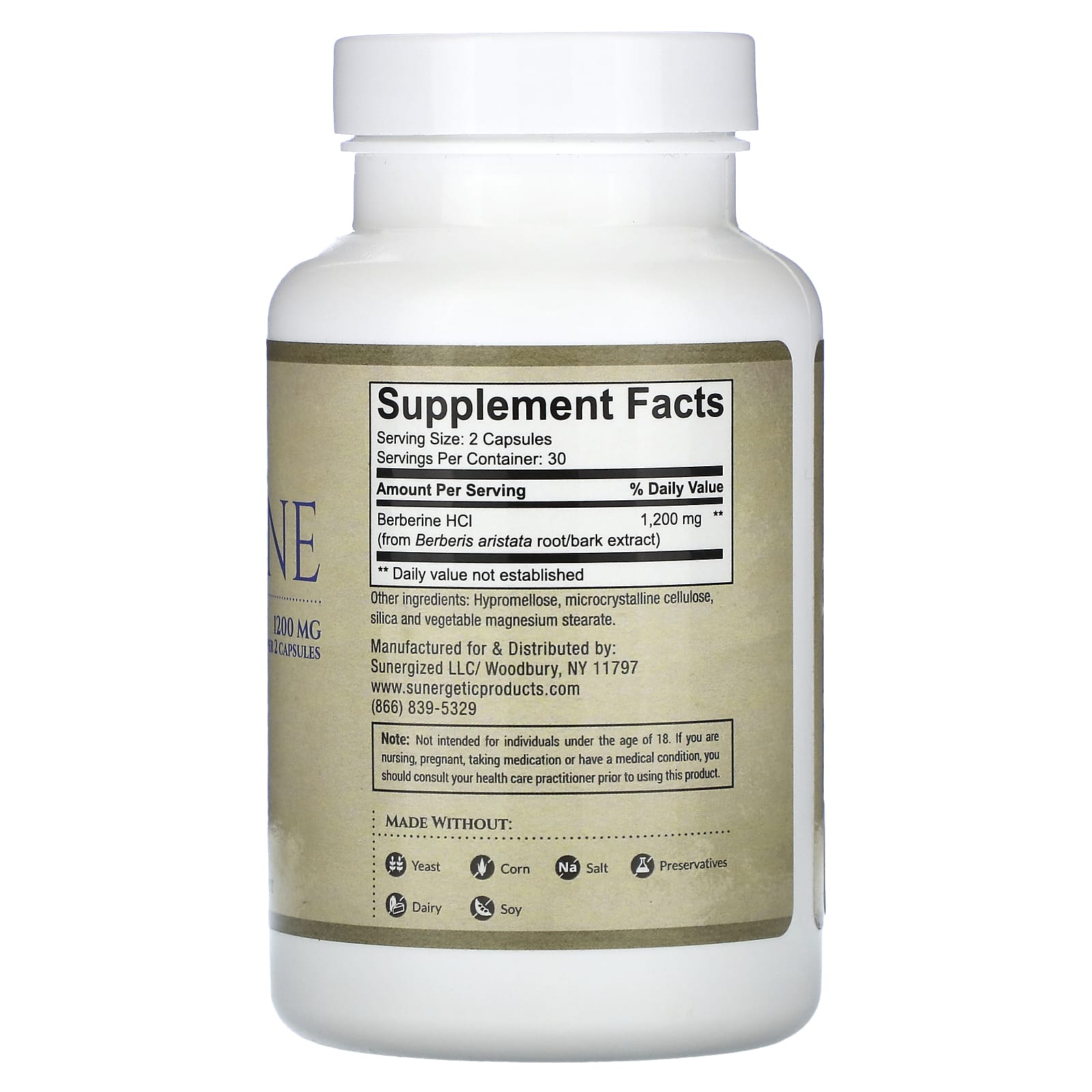Sunergetic, Berberine, 60 Capsules (600 mg per Capsule)