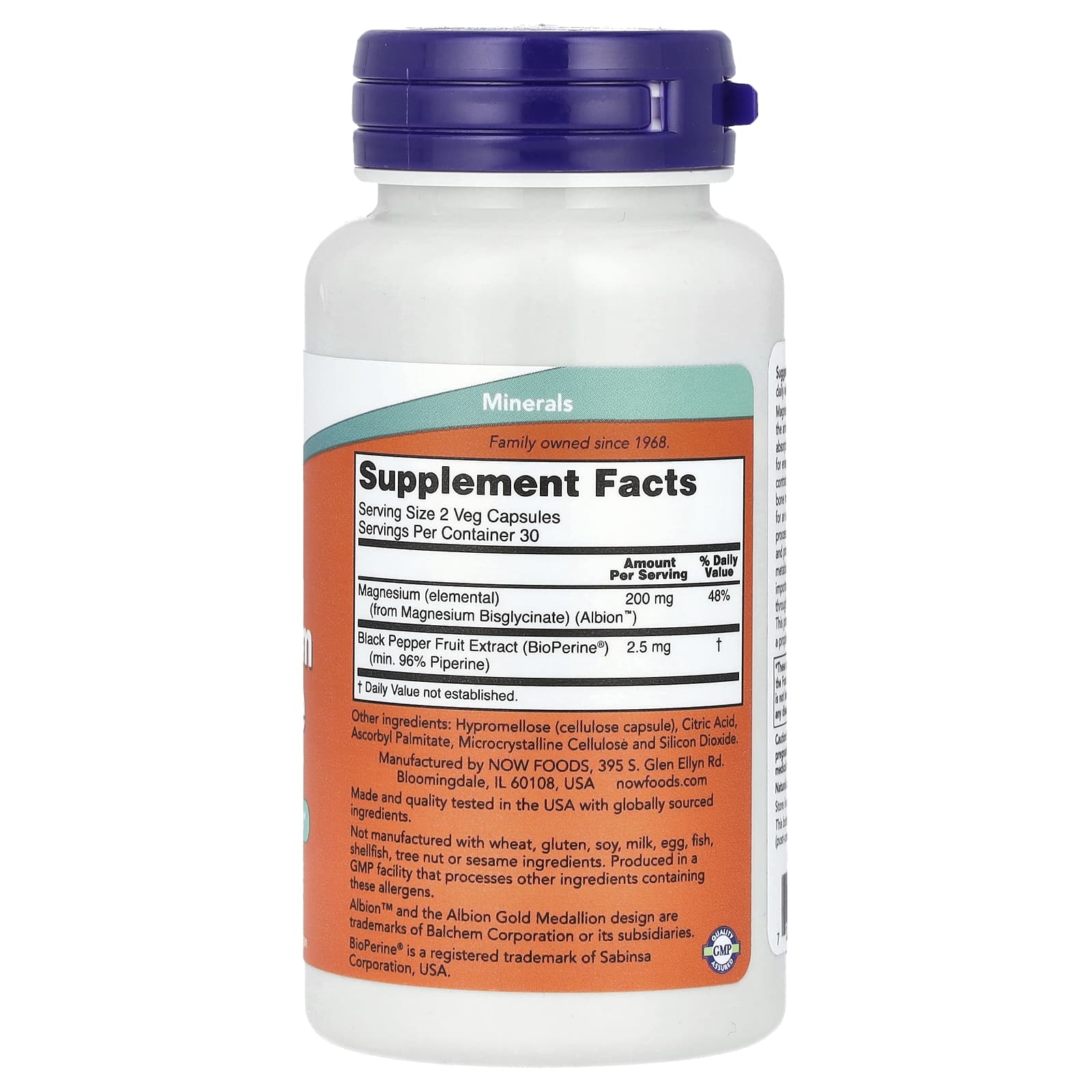 NOW Foods, Magnesium Glycinate With BioPerine®, 60 Veg Capsules