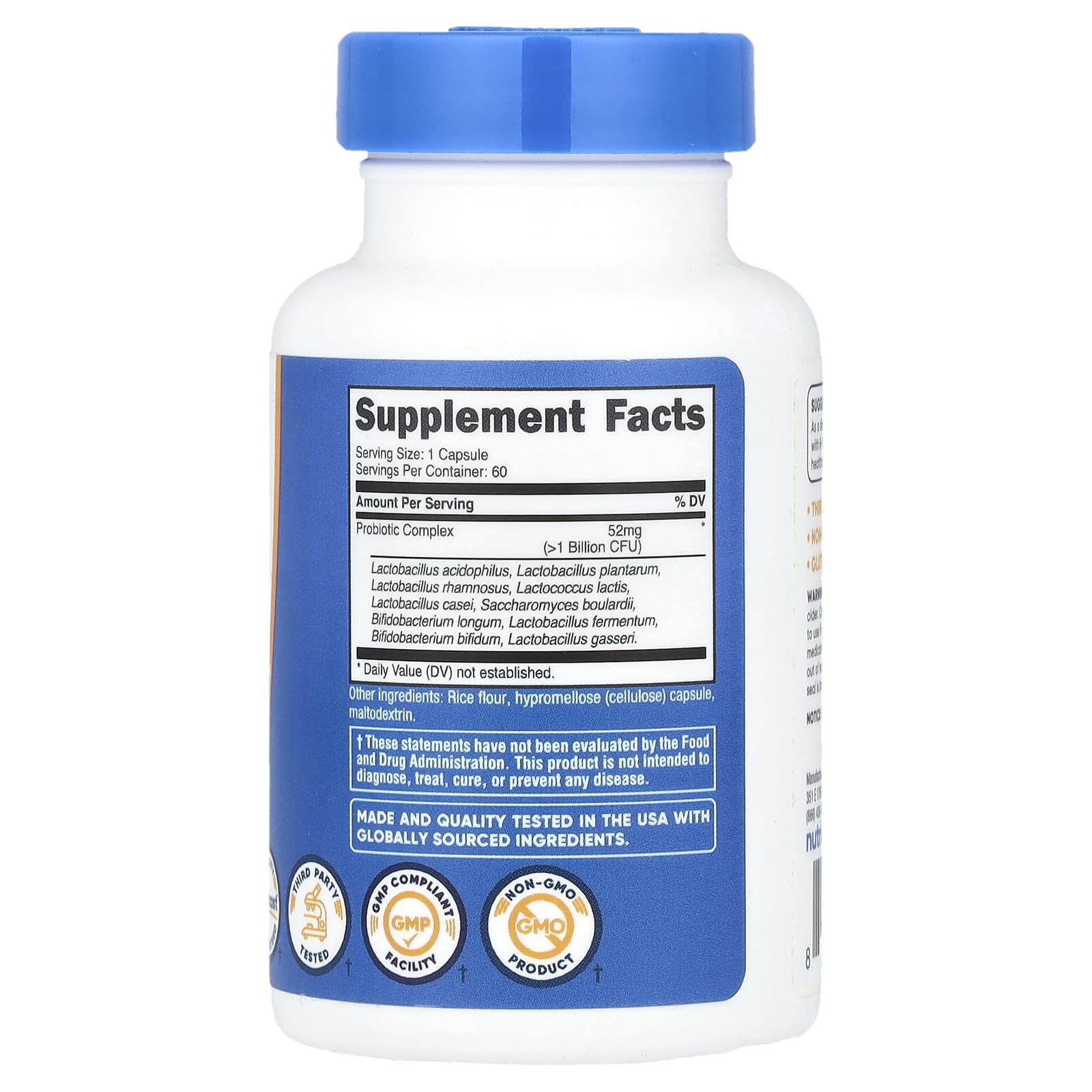 Nutricost, Probiotic Complex, >1 Billion CFU, 60 Capsules