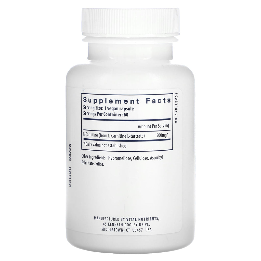 Vital Nutrients, Carnitine, 60 Vegan Capsules (500 mg per Capsule)