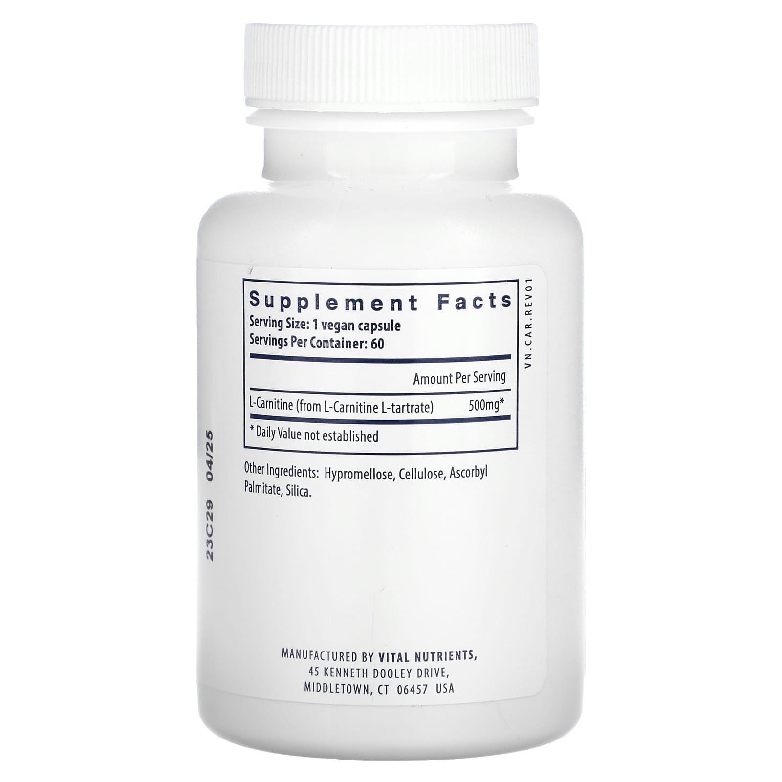 Vital Nutrients, Carnitine, 60 Vegan Capsules (500 mg per Capsule)