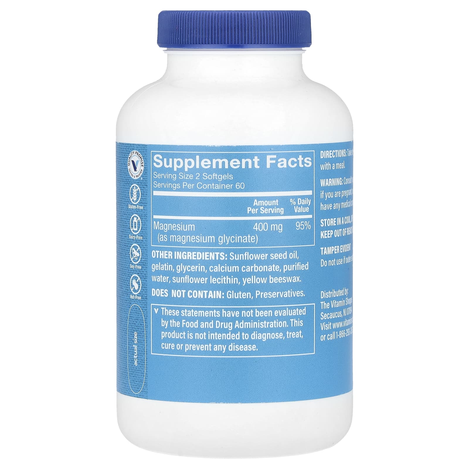 The Vitamin Shoppe, Magnesium Glycinate, 120 Softgel (200 mg per Softgel)