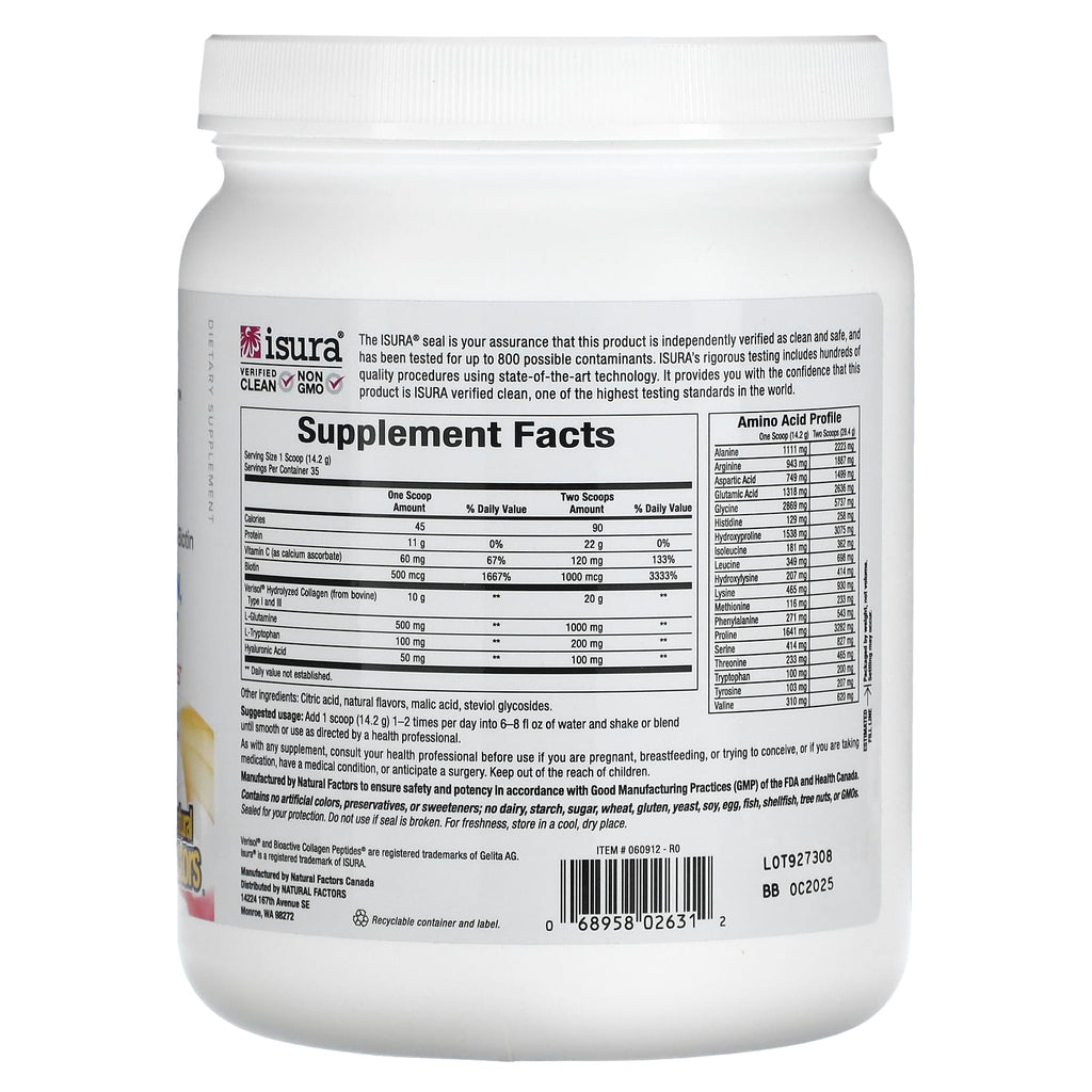 Natural Factors, Total Body Collagen, Bioactive Peptides, Orange, 1 lb 1 oz (500 g)