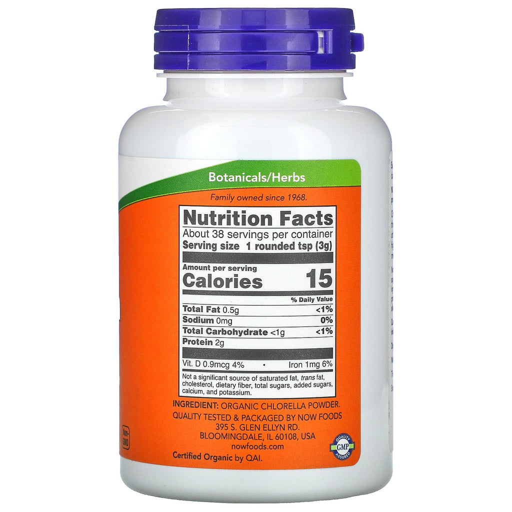 NOW Foods, Certified Organic Chlorella, Pure Powder, 4 oz (113 g)