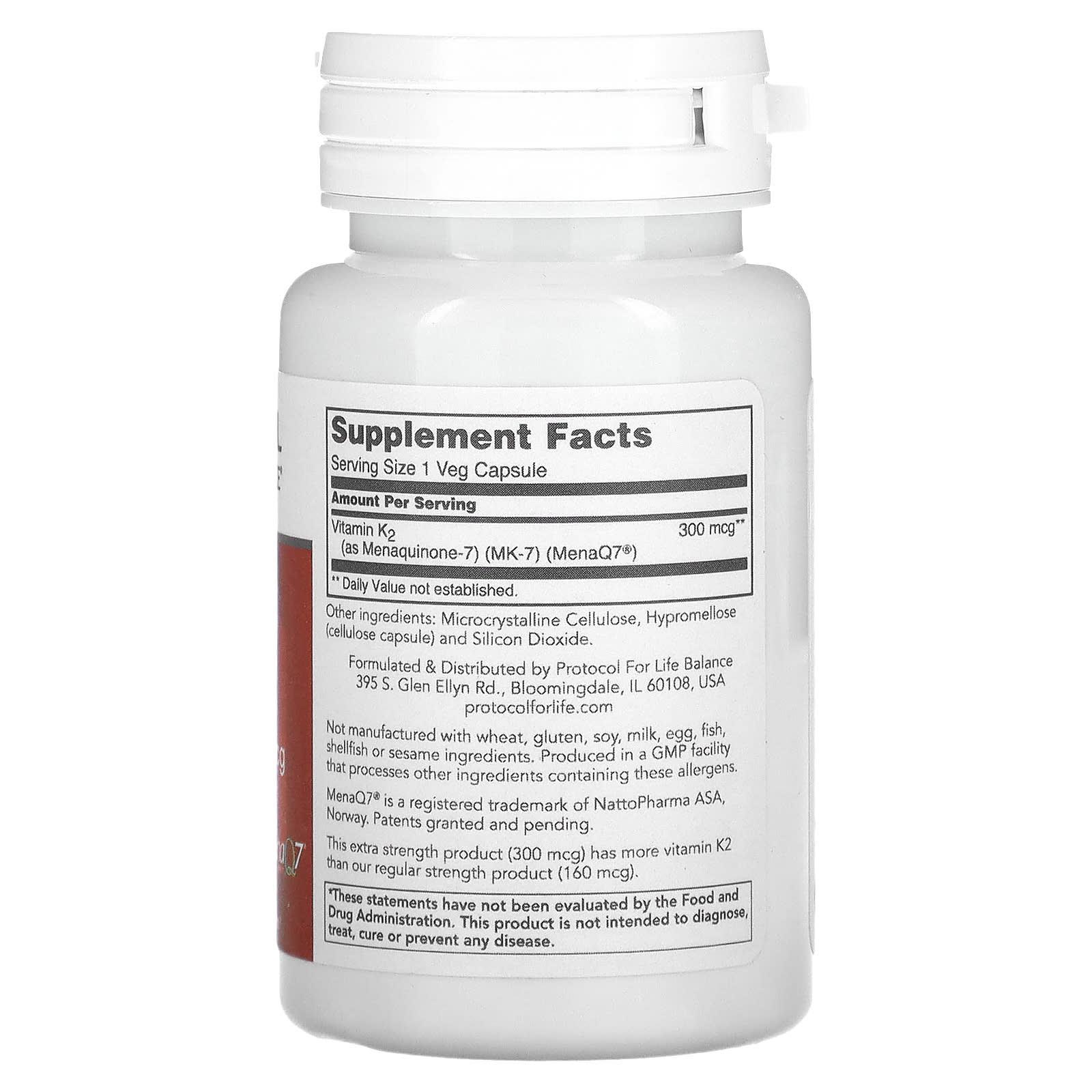Protocol for Life Balance, MK-7 Vitamin K2, 300 mcg, 60 Veg Capsules