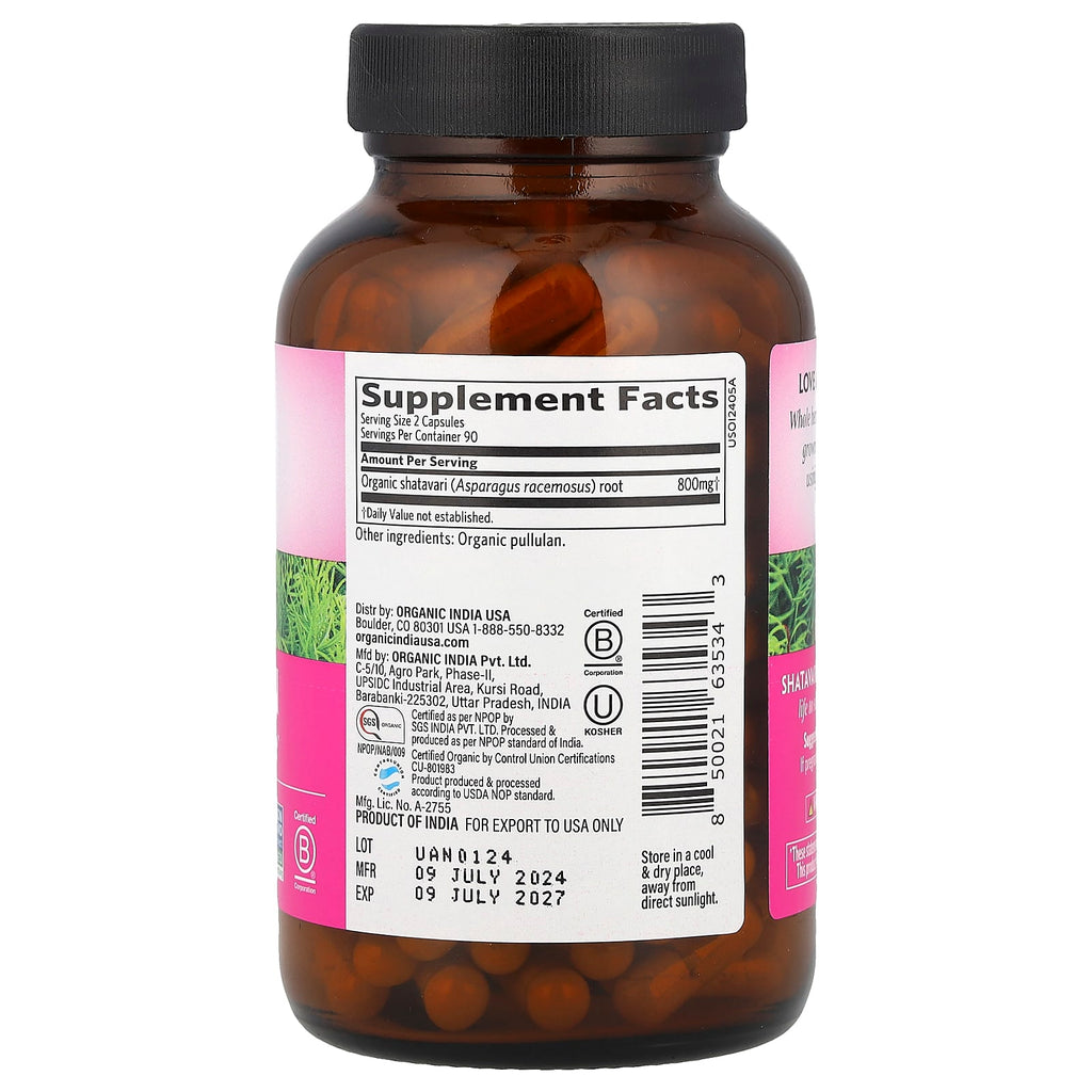 Organic India, Shatavari, 180 Vegetarian Caps (400 mg per Capsule)