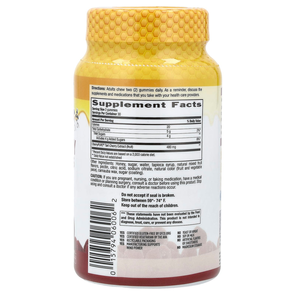Country Life, Tart Cherry Honey Gummies, Natural Mixed Berry, 60 Gummies (240 mg per Gummy)