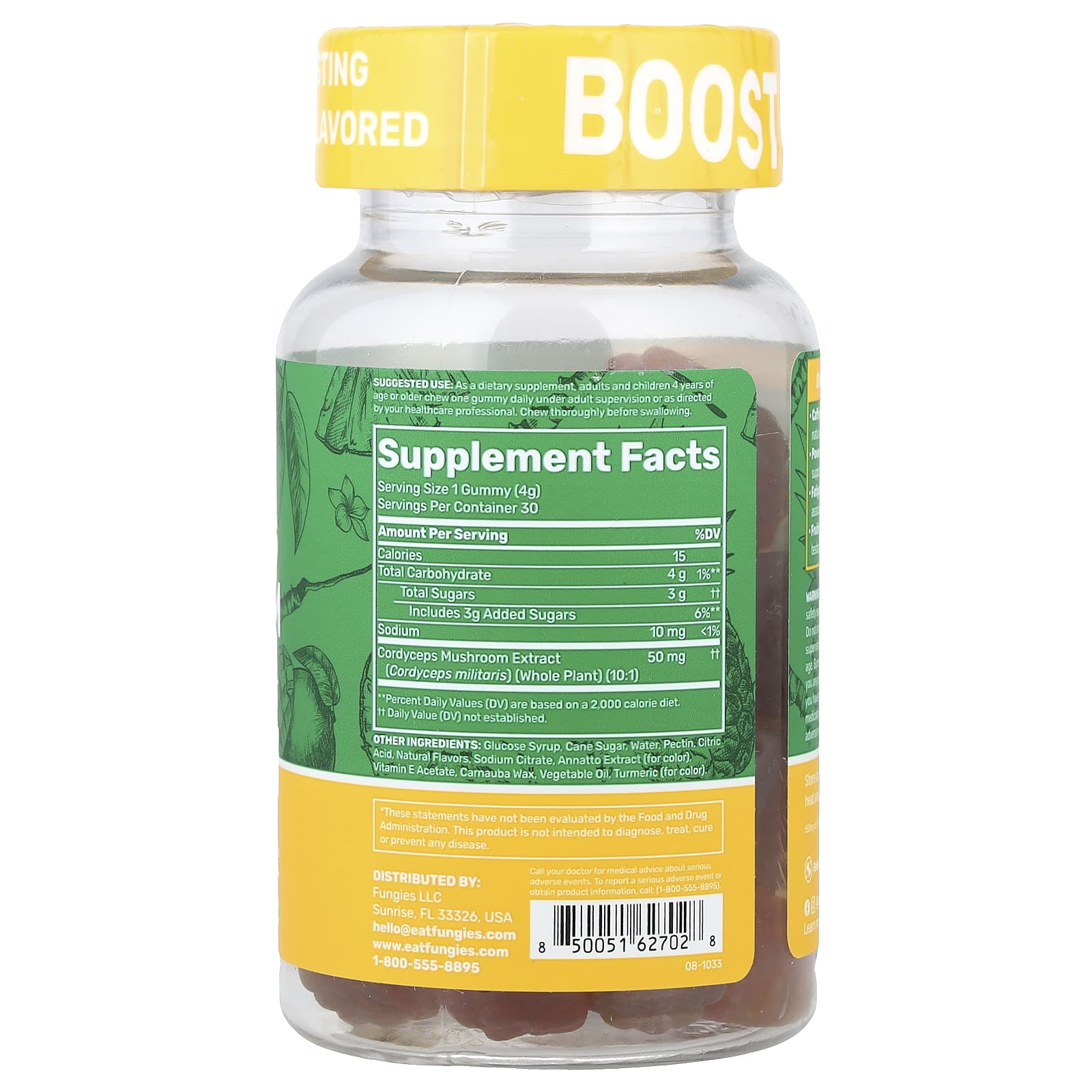 Fungies, Cordyceps Mushroom Daily Gummies, Mango and Pineapple, 30 Pectin Gummies (50 mg per Gummy)