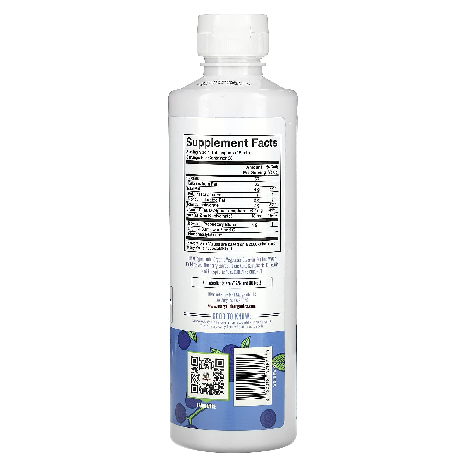 MaryRuth's, Megadose Zinc Liposomal, Blueberry, 15.22 fl oz (450 ml)