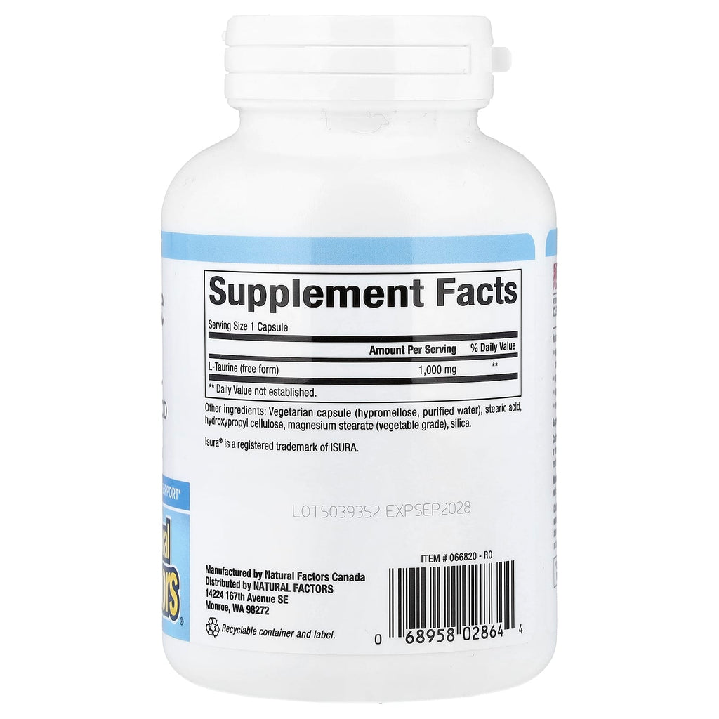 Natural Factors, L-Taurine , 1,000 mg, 100 Vegetarian Capsules