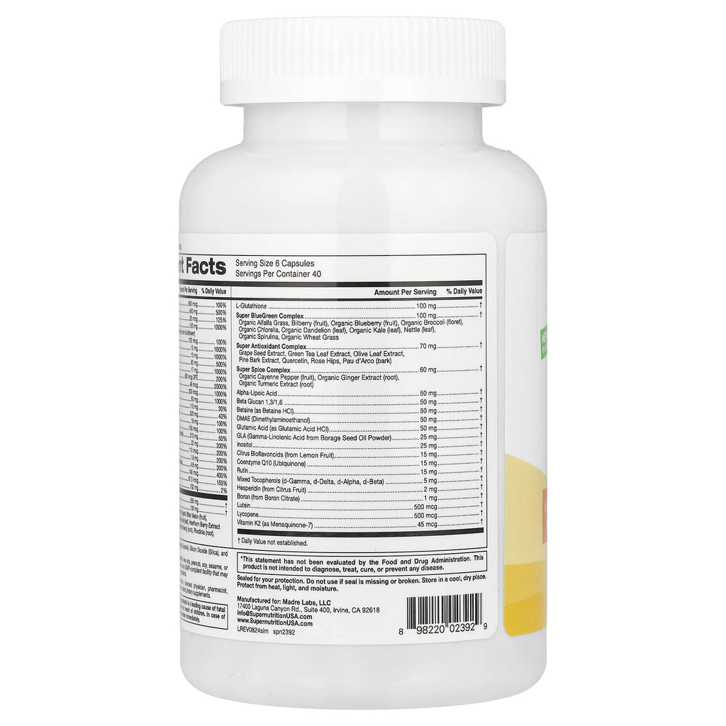 Super Nutrition, Super Immune+ Multivitamin with Super Adaptogens, Vitamin C, Vitamin D, Zinc, and Beta Glucan, 240 Veggie Capsules