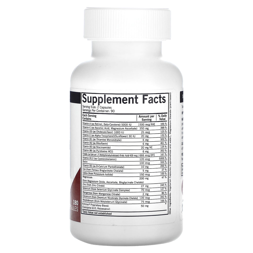 Kirkman Labs, Advanced Adult Multivitamin & Minerals with 5-MTHF, 180 Capsules