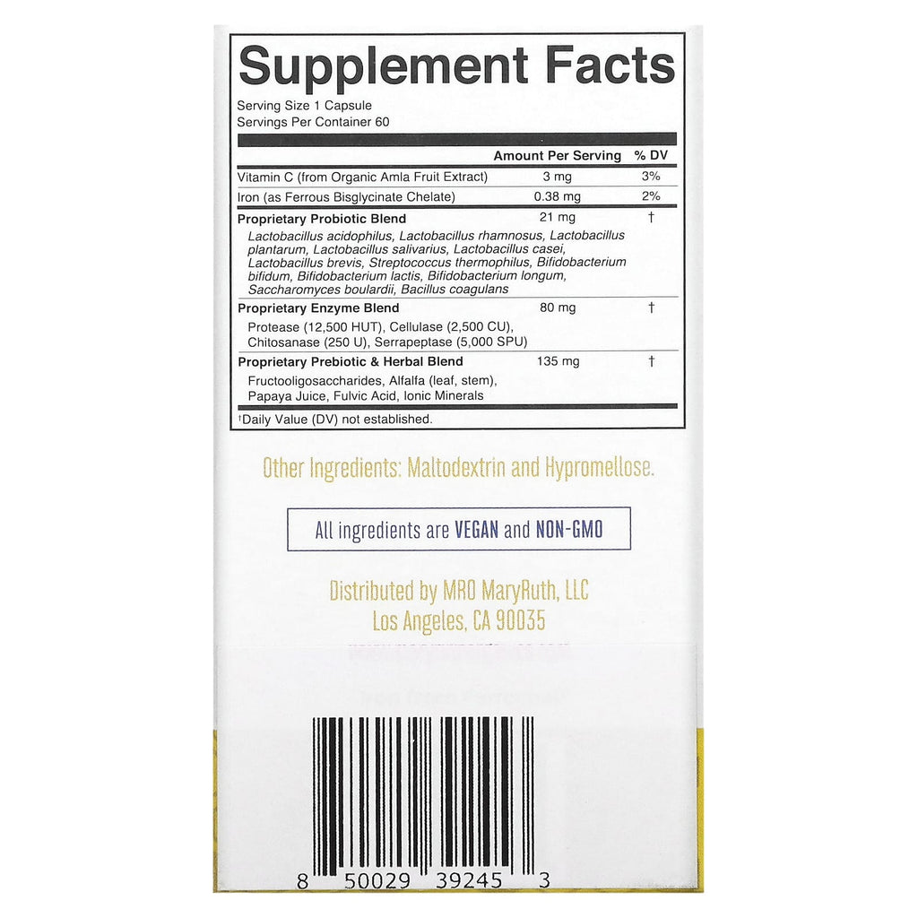 MaryRuth's, Gut Flora Health + Enzymes, 60 Capsules