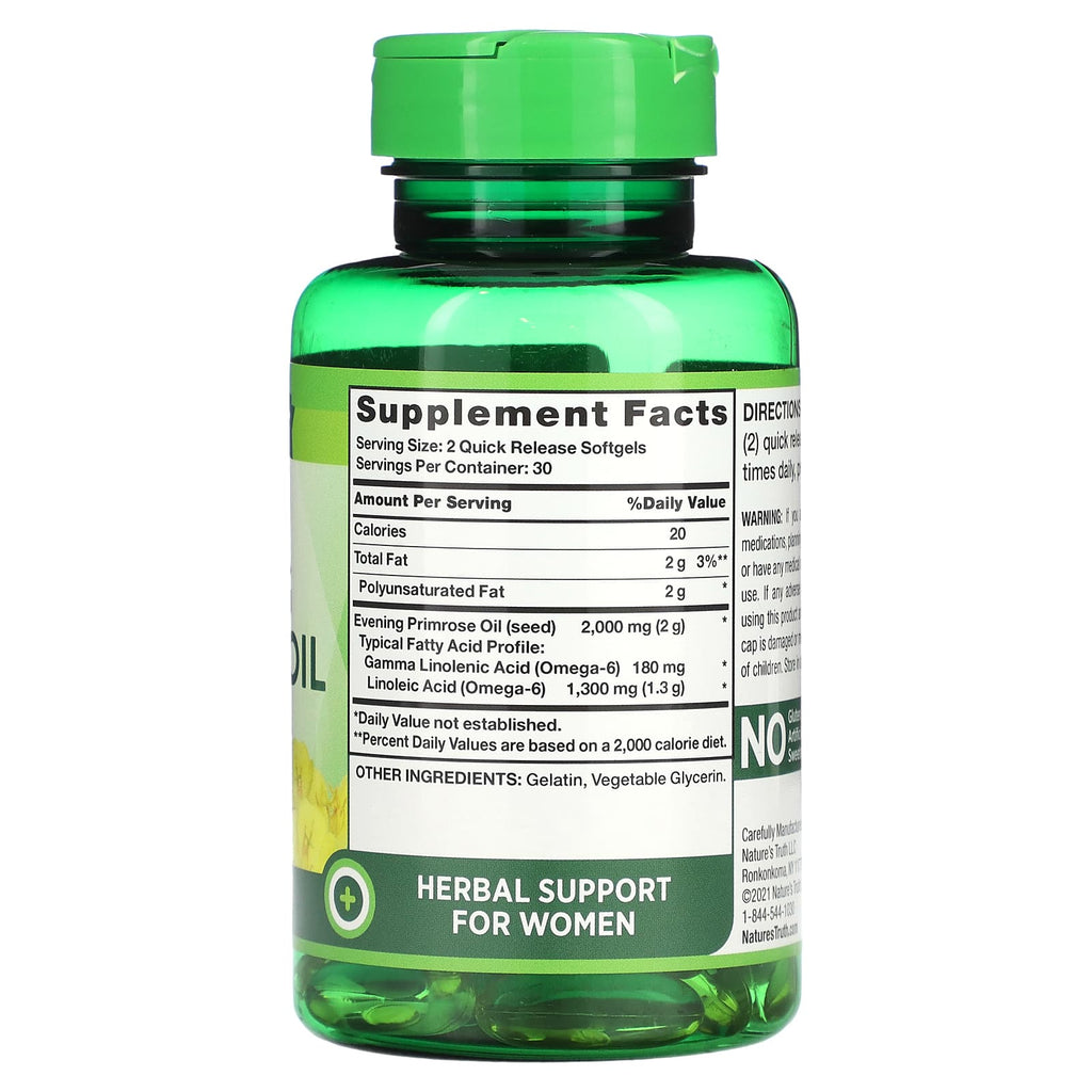 Nature's Truth, Cold Pressed, Evening Primrose Oil, 60 Quick Release Softgels (1,000 mg per Softgel)