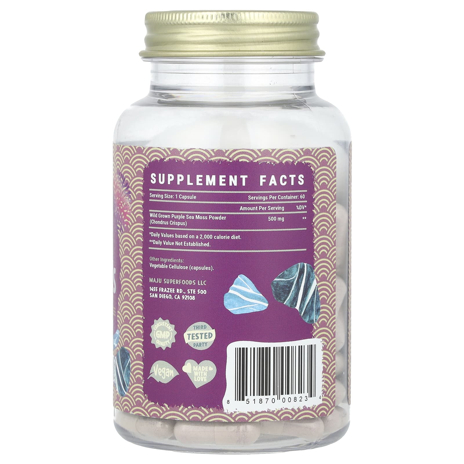 Maju Superfoods, Purple Sea Moss, 60 Capsules (500 mg per Capsule)