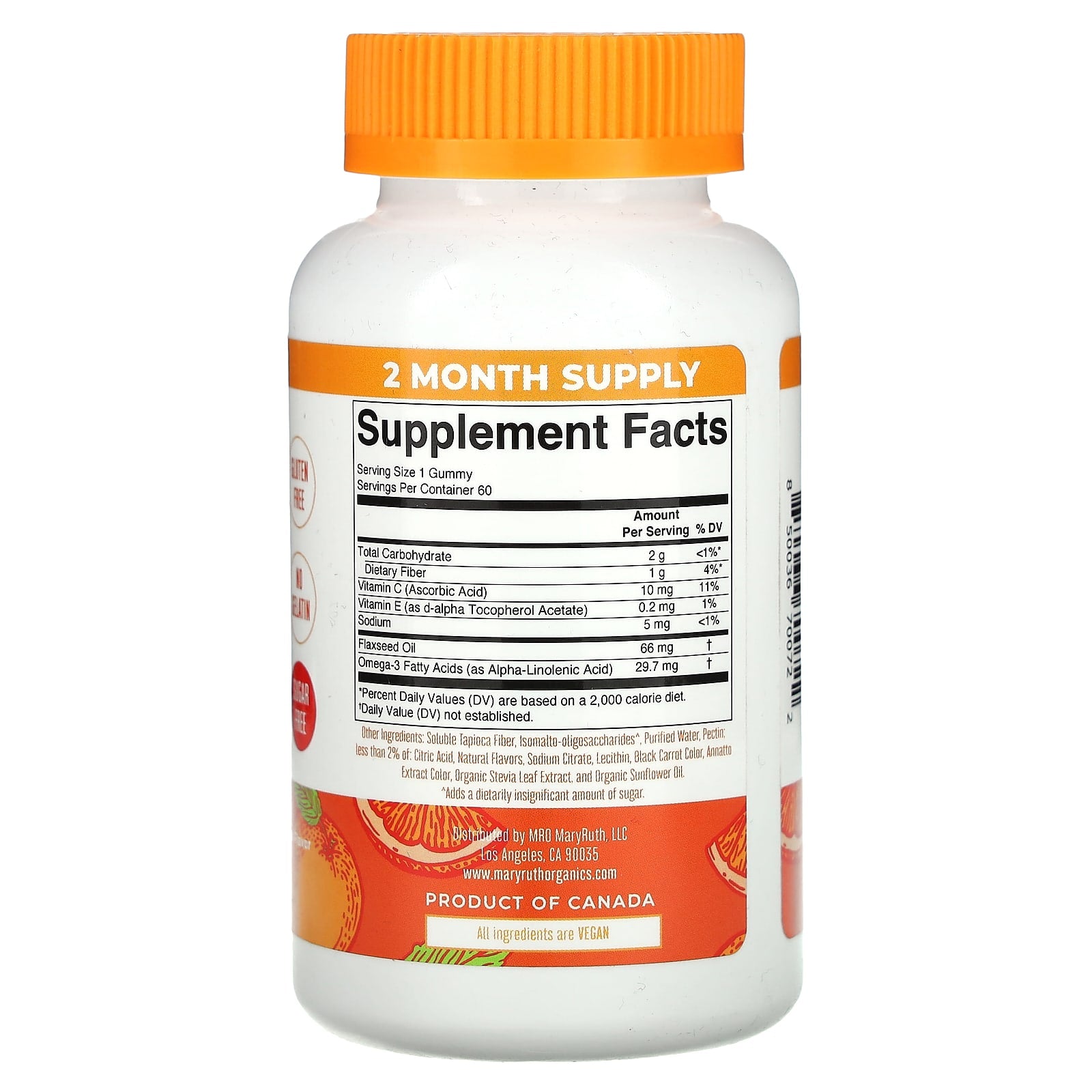 MaryRuth's, Vegan Omega-3 Gummies, Natural Orange, 60 Gummies