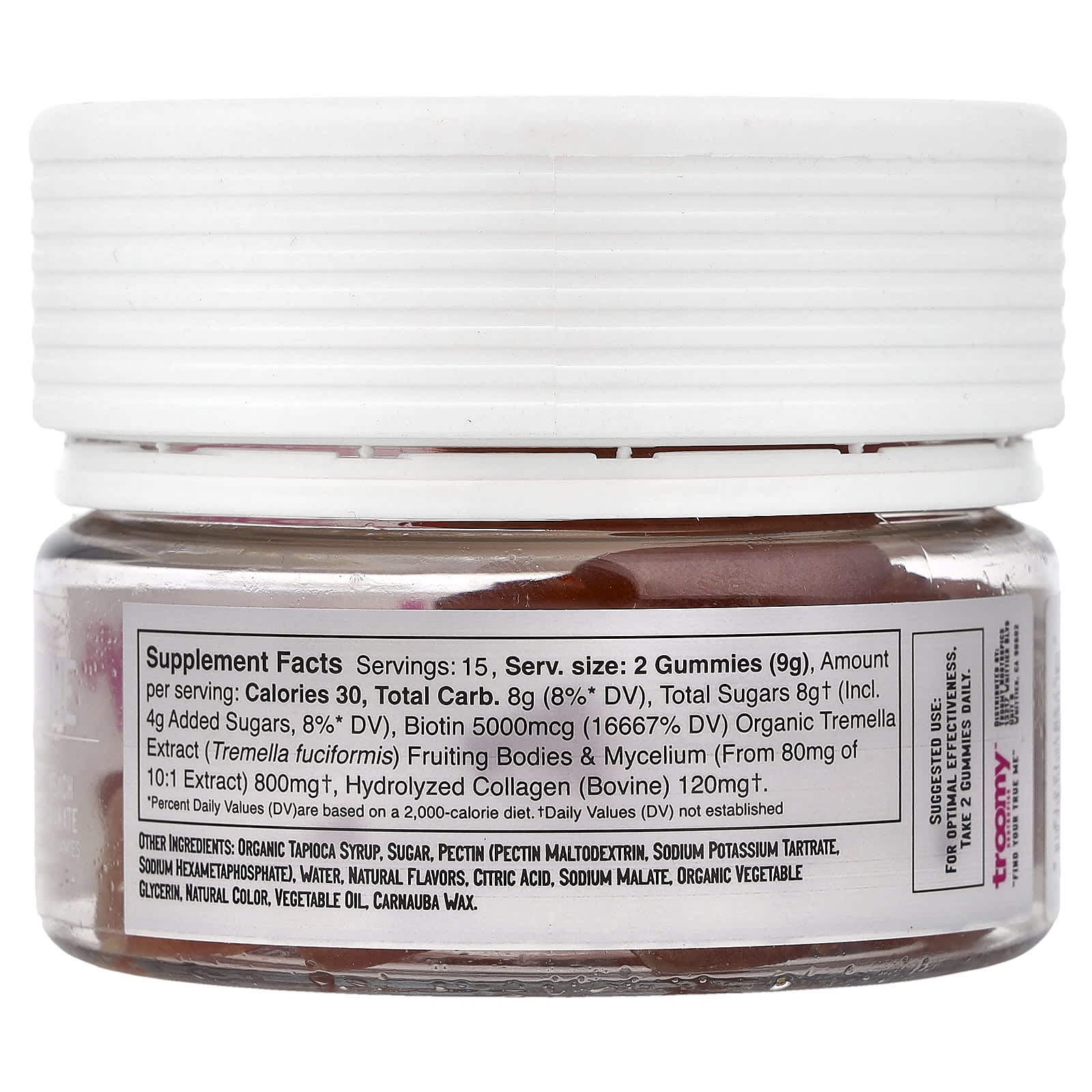 Troomy Nootropics, Shine, Functional Mushrooms Gummies, White Peach Pomegranate, 30 Gummies