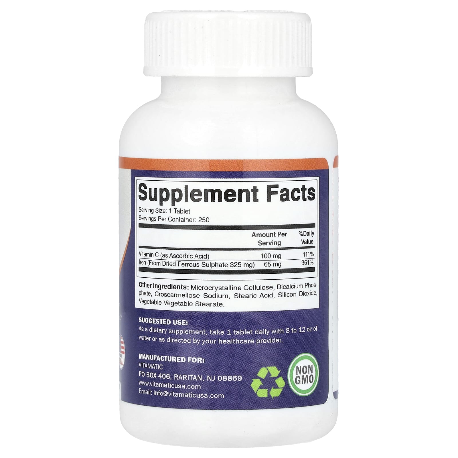 Vitamatic, Ferrous Sulphate + Vitamin C, 250 Coated Tablets