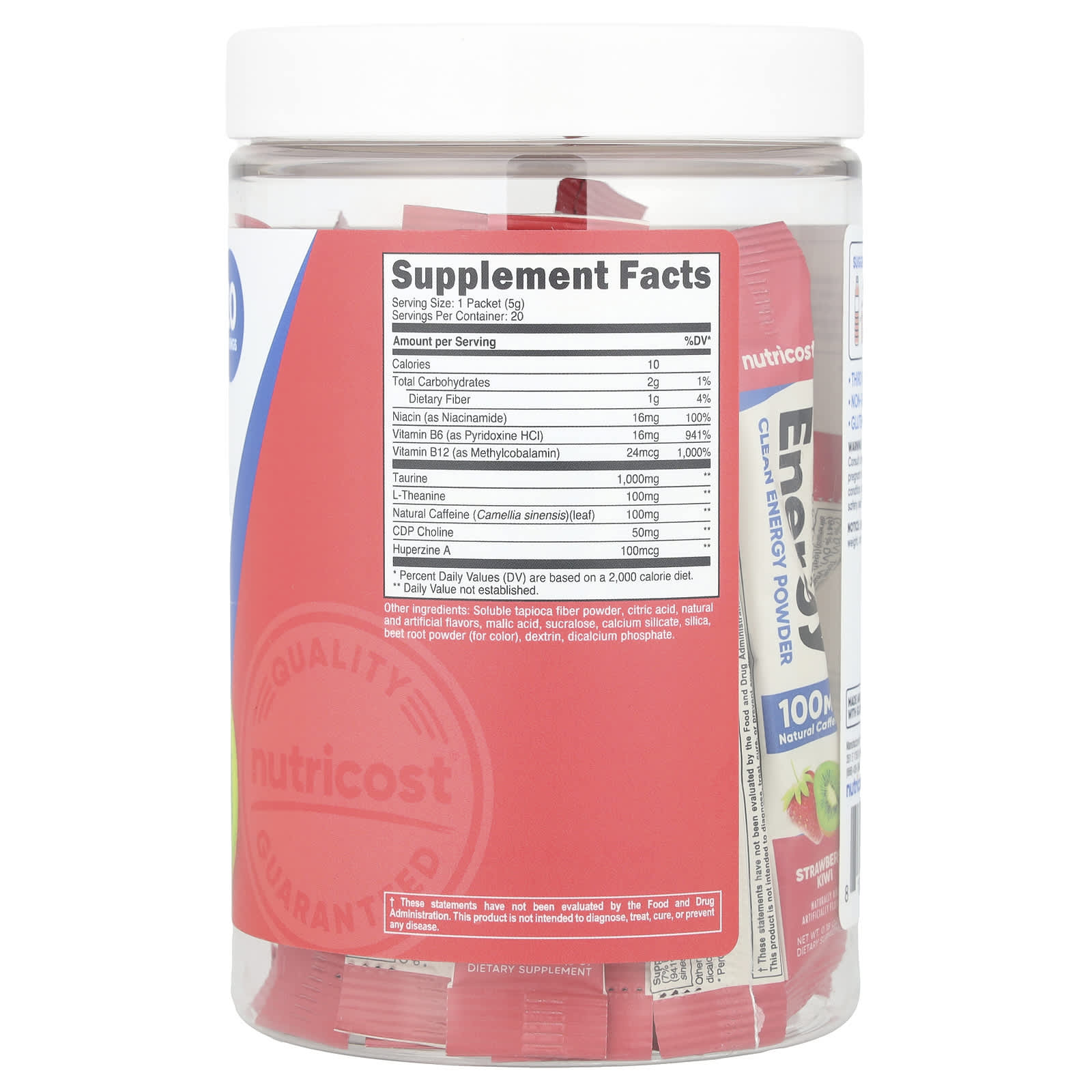 Nutricost, Energy, Clean Energy Powder, Strawberry Kiwi , 20 Stick Packs, 0.18 oz (5 g) Each