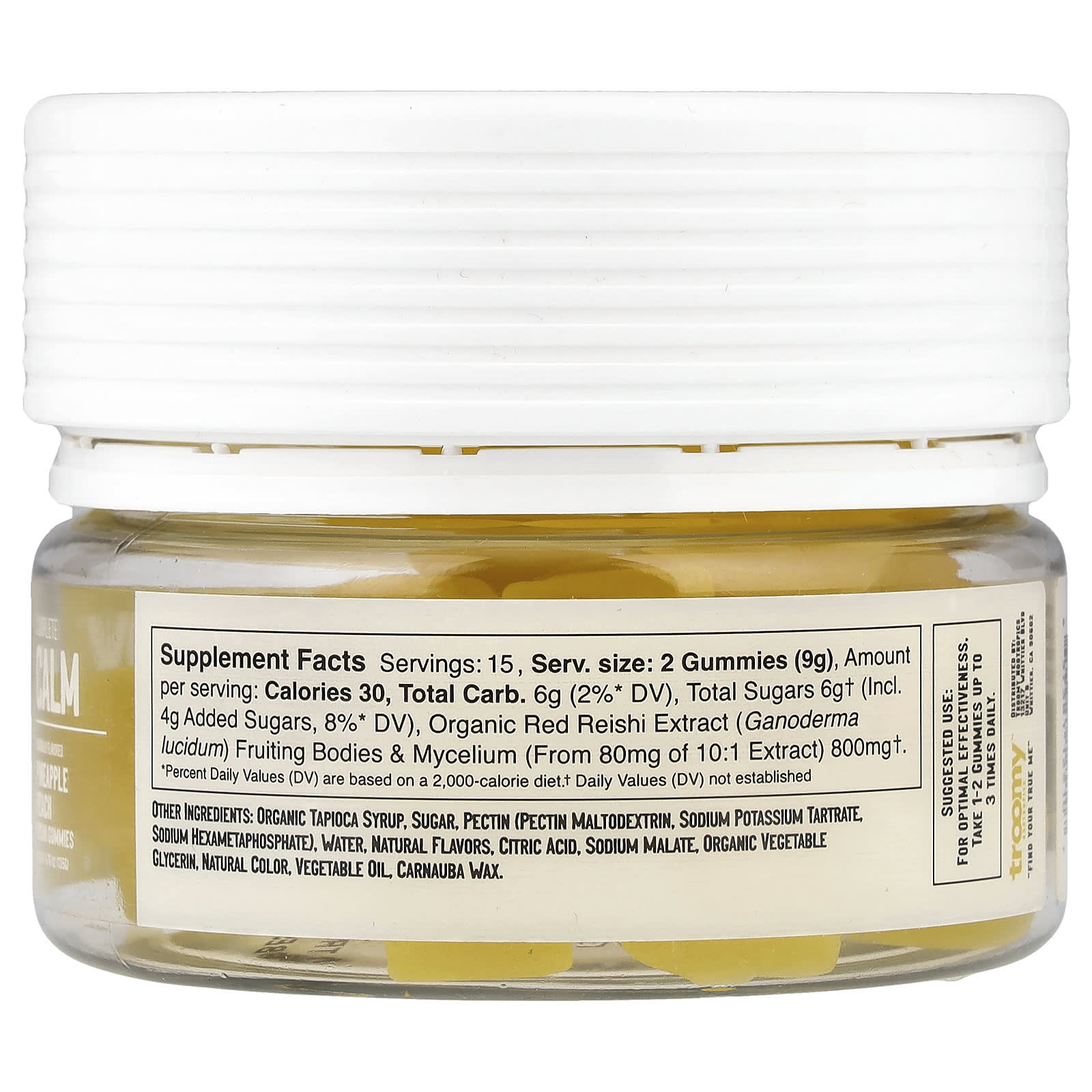 Troomy Nootropics, Calm, Functional Mushrooms Gummies, Pineapple Peach, 30 Gummies