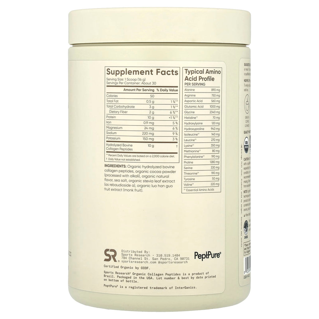 Sports Research, Organic Collagen Peptides, Dark Chocolate, 16.93 oz (480 g)