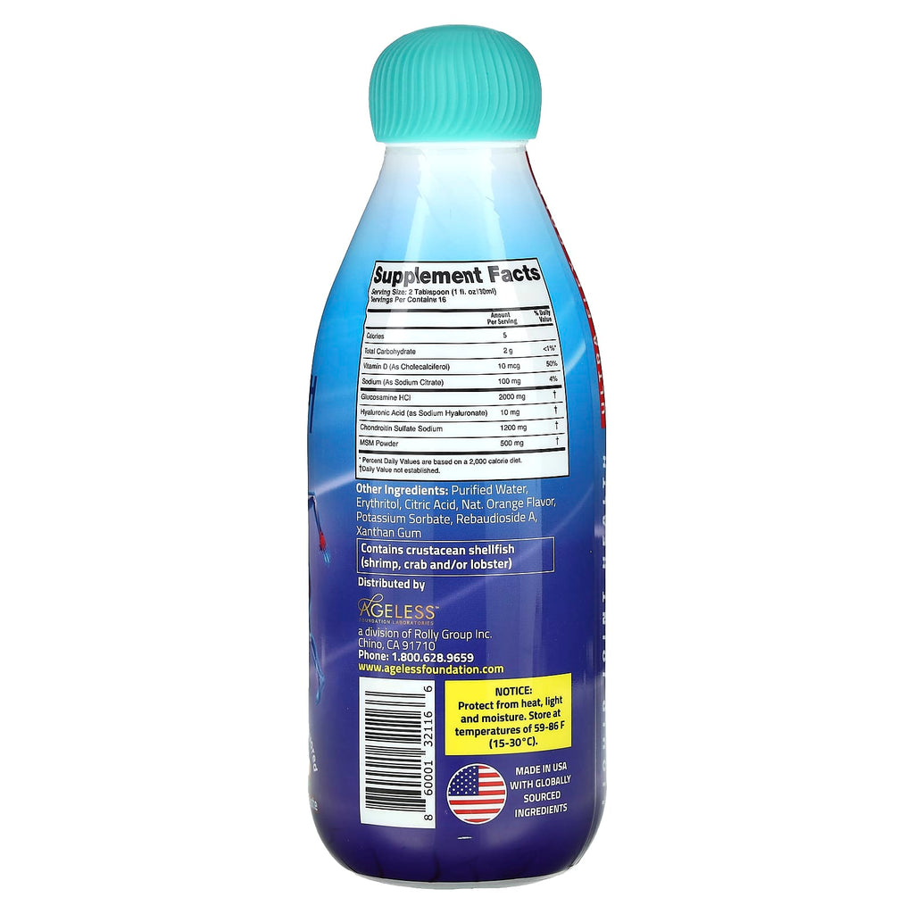 Ageless Foundation Laboratories, Liquid Joint Health, Ultra Flex Gold, Sugar Free, Orange, 16 fl oz (474 ml)